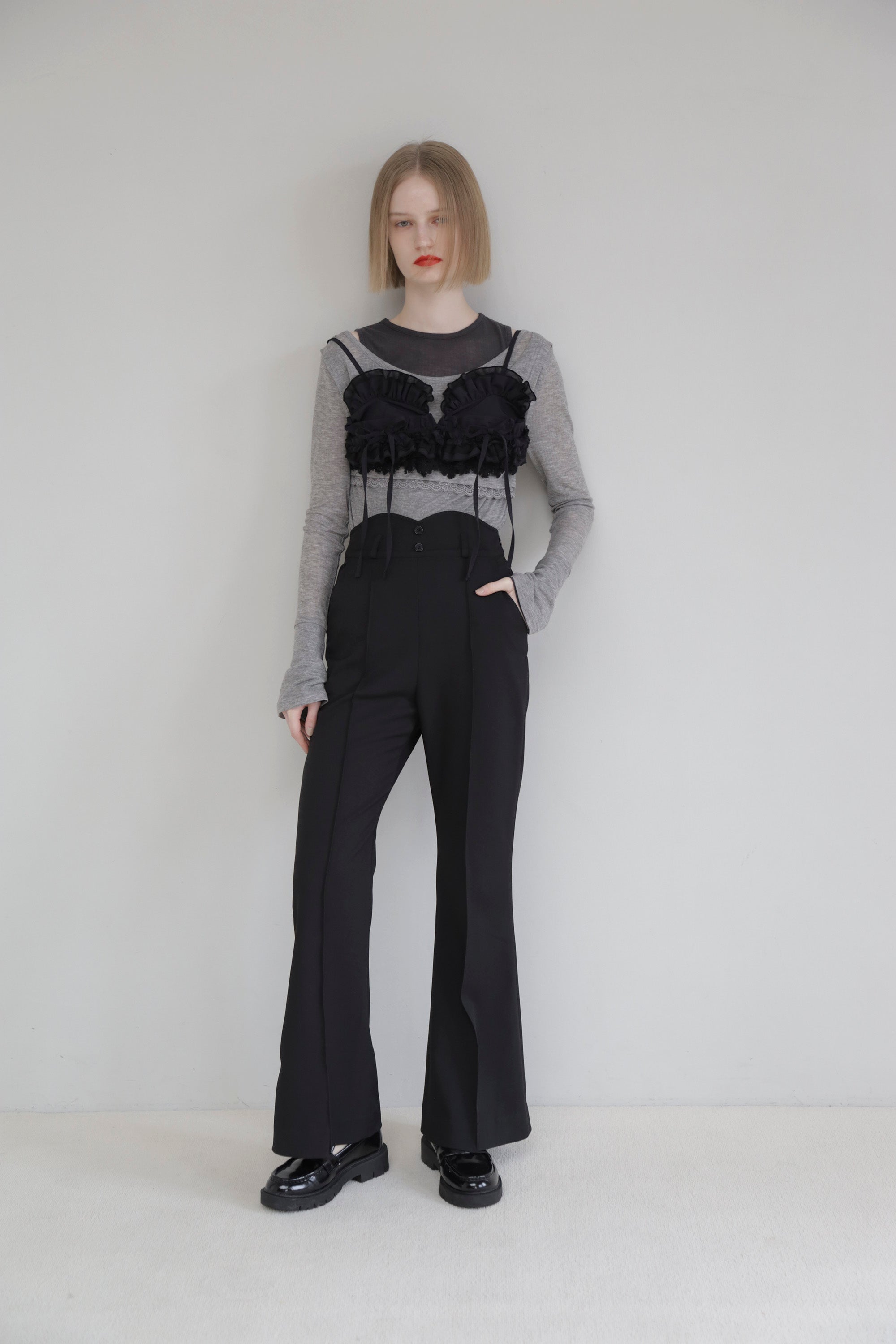 Rib sheer tops (gray)