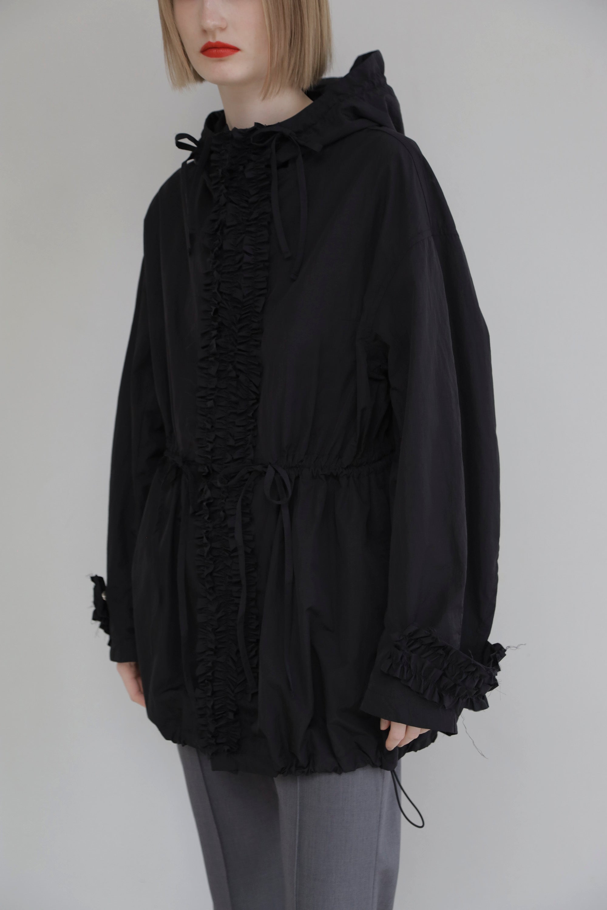 Frill nylon blouson (black)