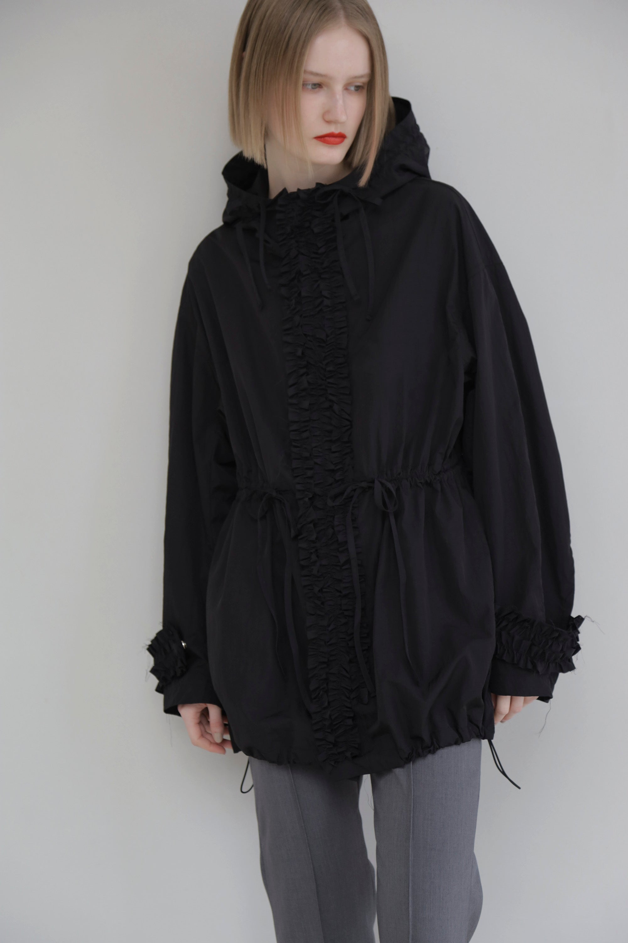Frill nylon blouson (black)