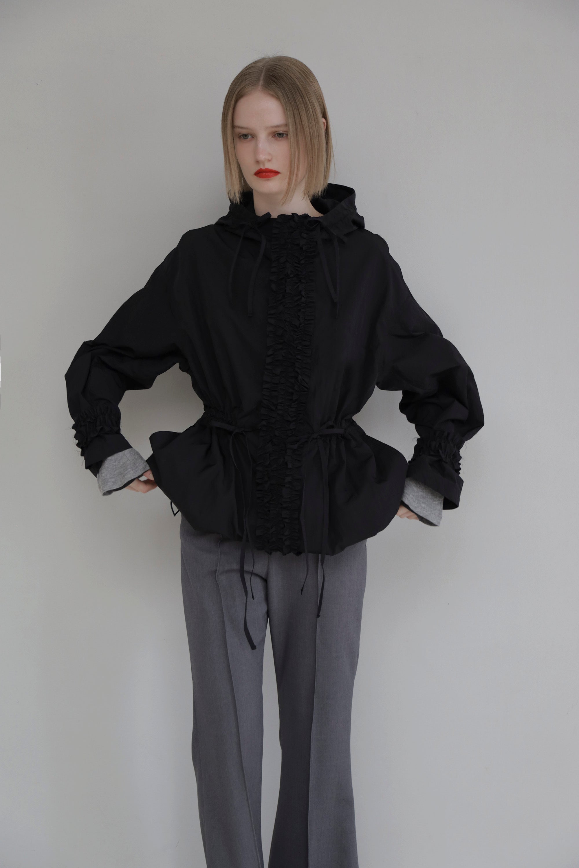 Frill nylon blouson (black)
