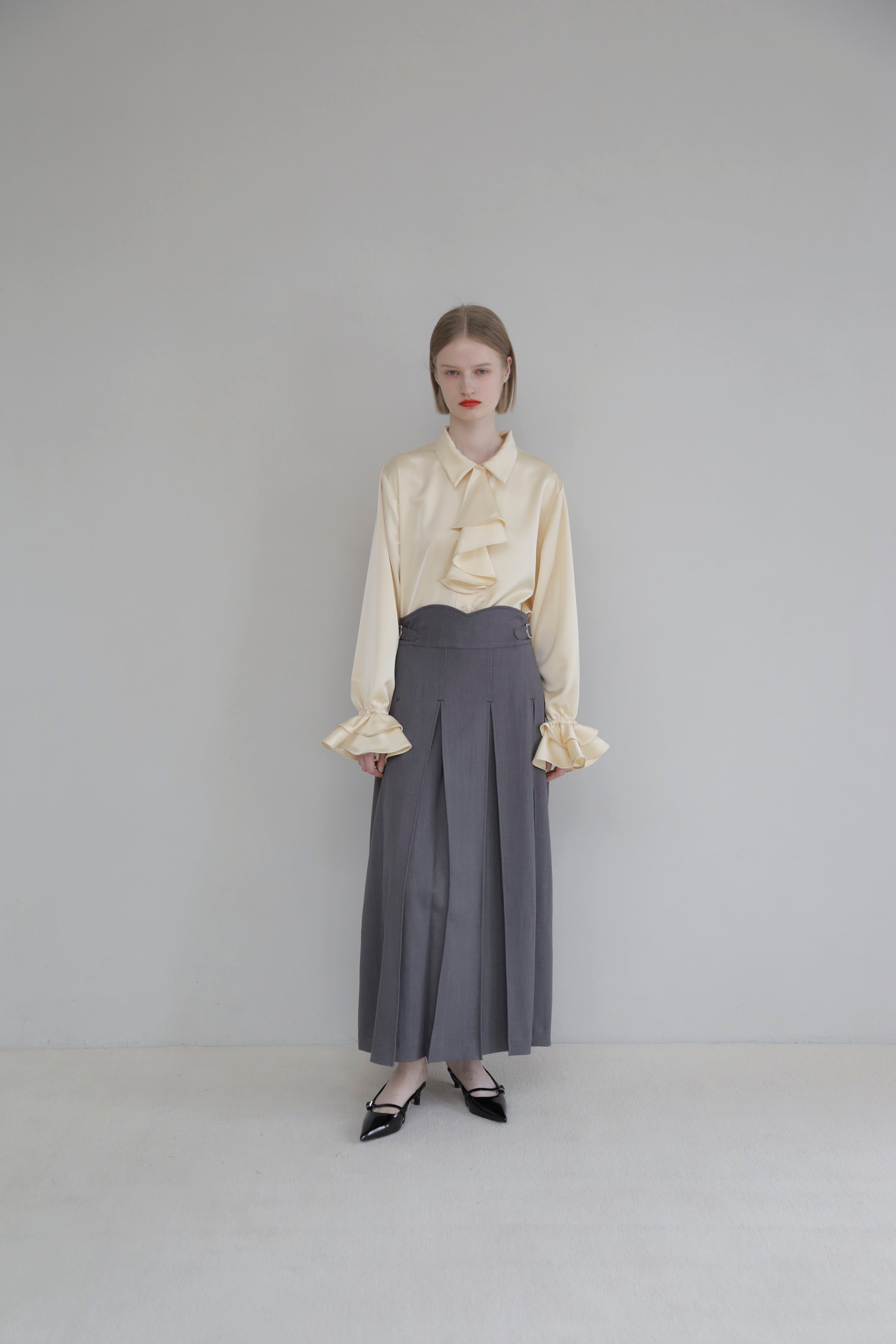 UNI pleats long skirt (gray)