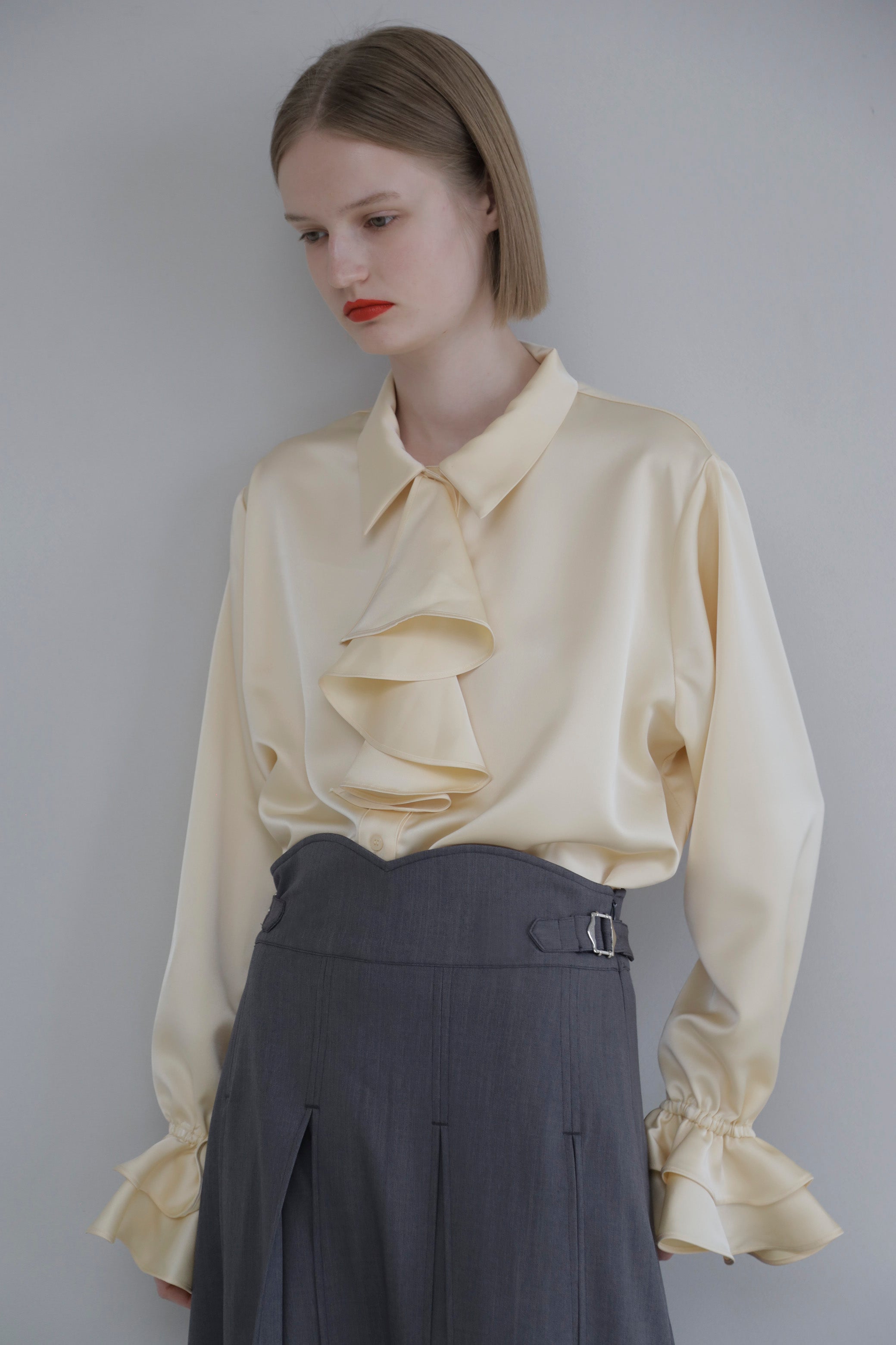 UNI pleats long skirt (gray)