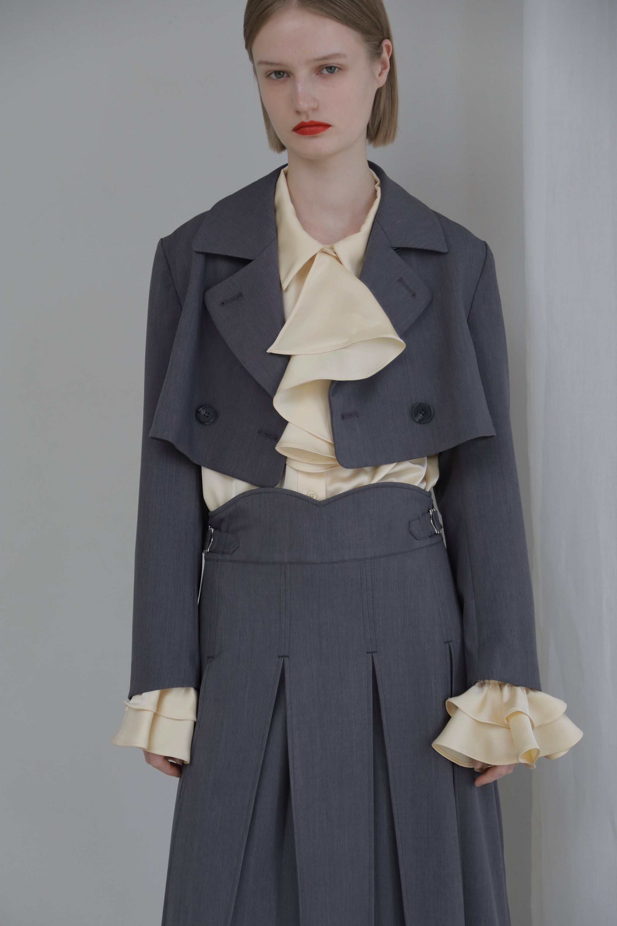 UNI pleats long skirt (gray)