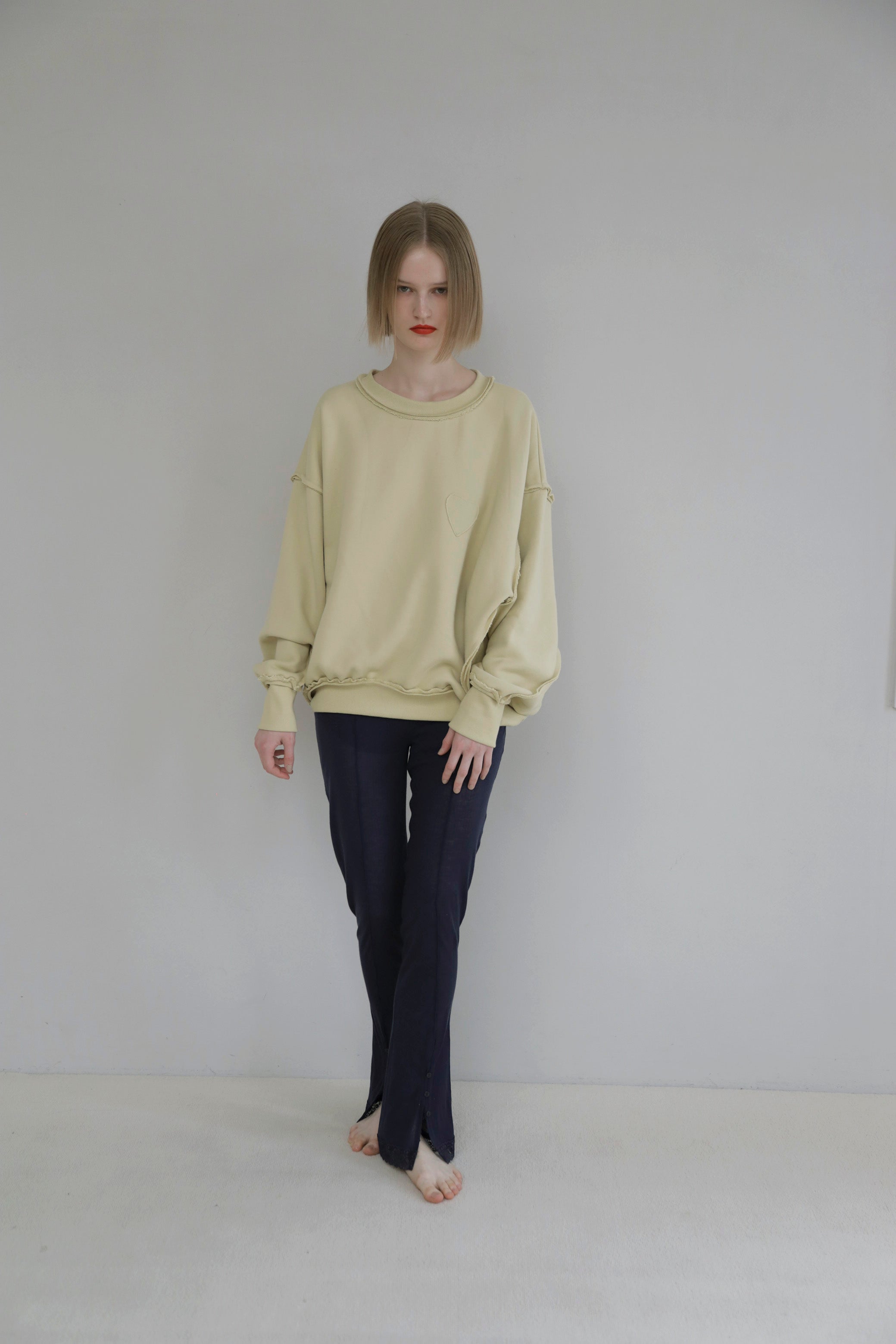 Rib sheer pants (navy)