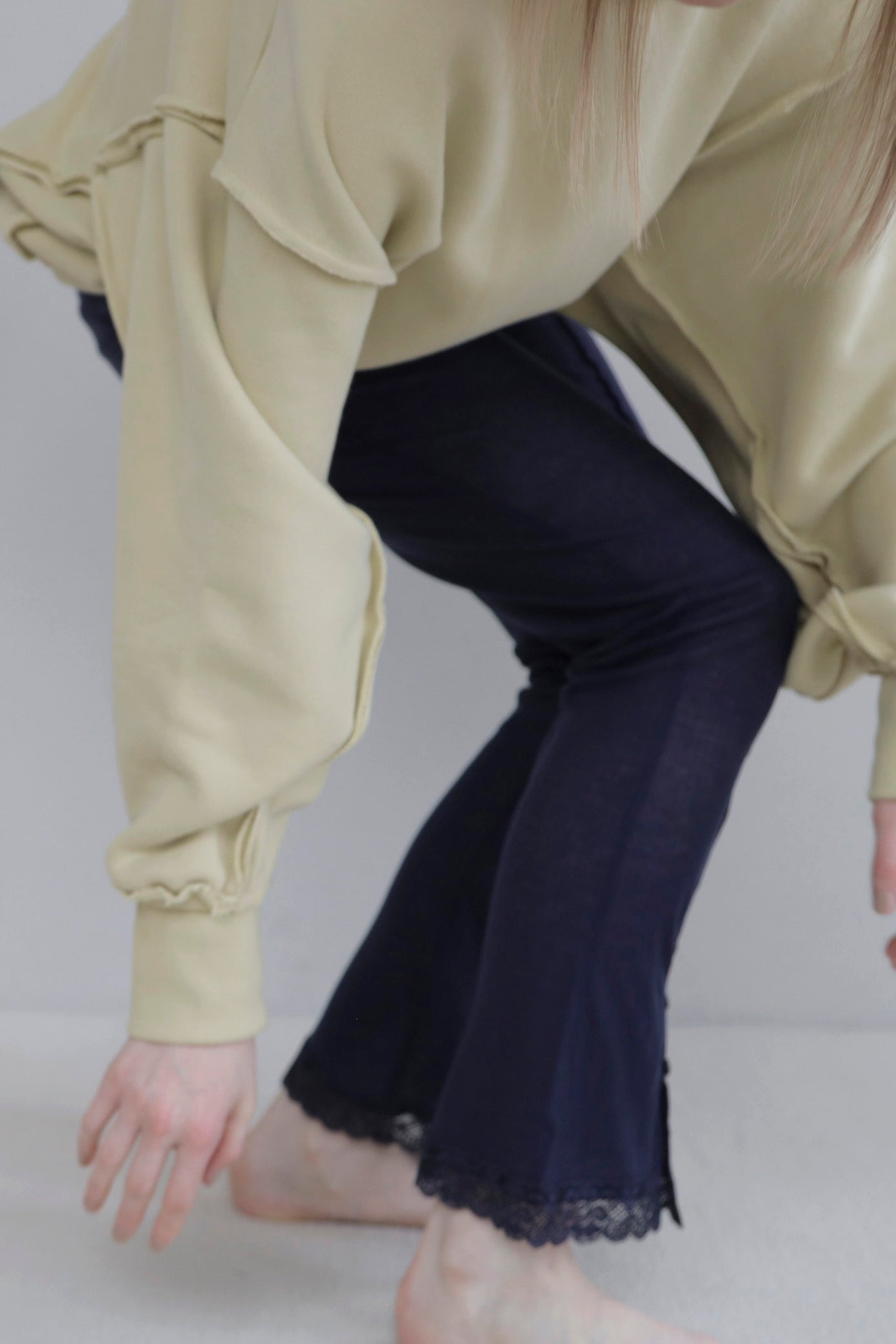 Rib sheer pants (navy)