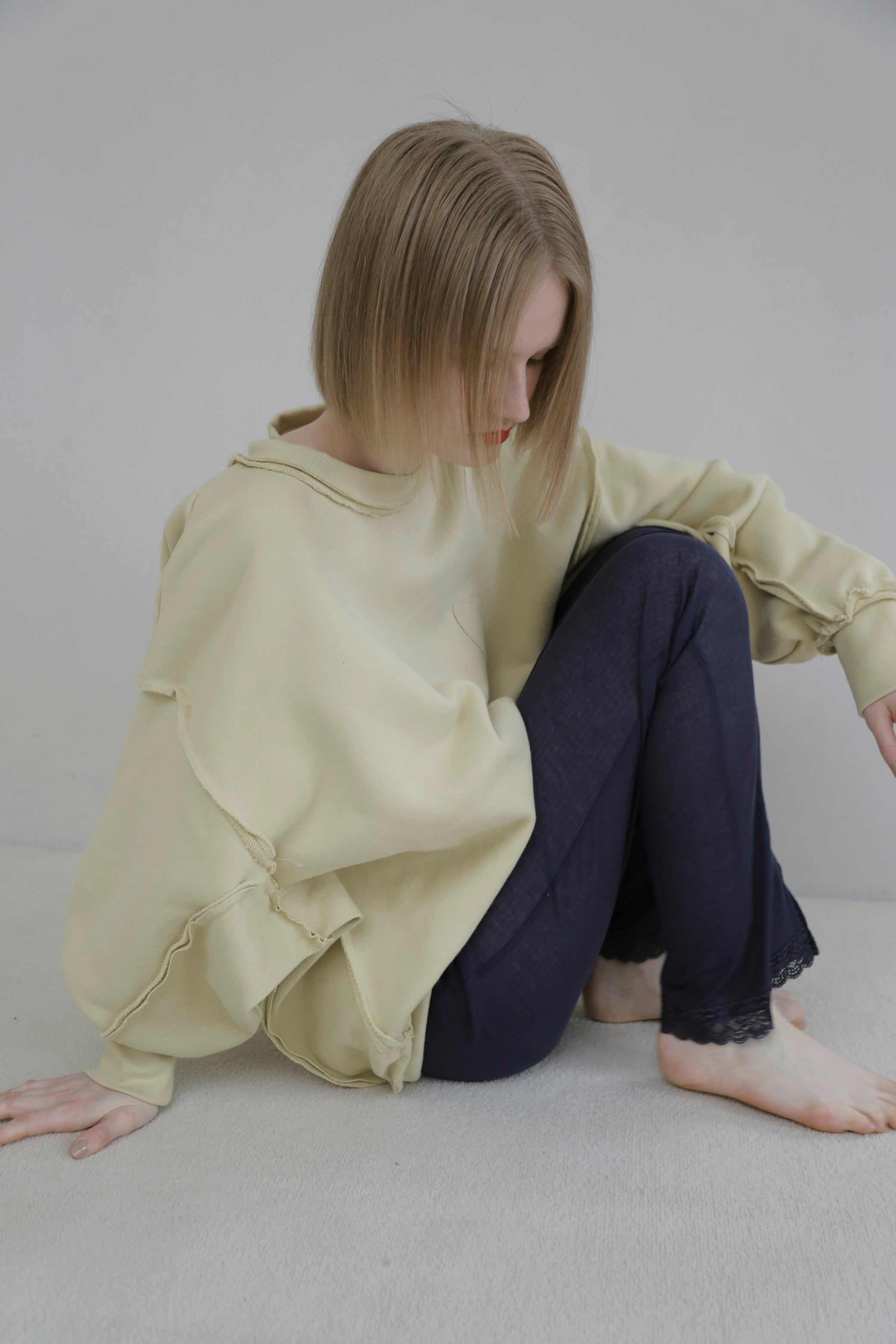 Rib sheer pants (navy)