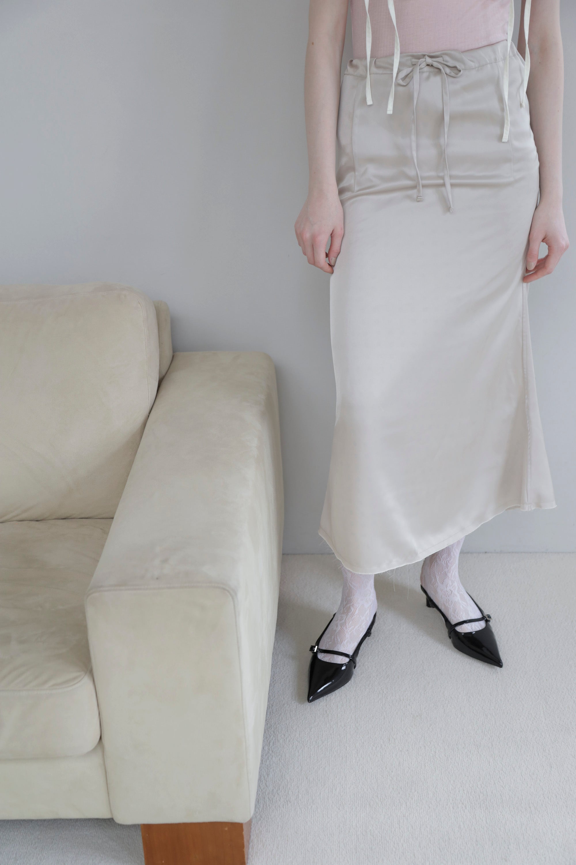 2way dots satin skirt (champagne)