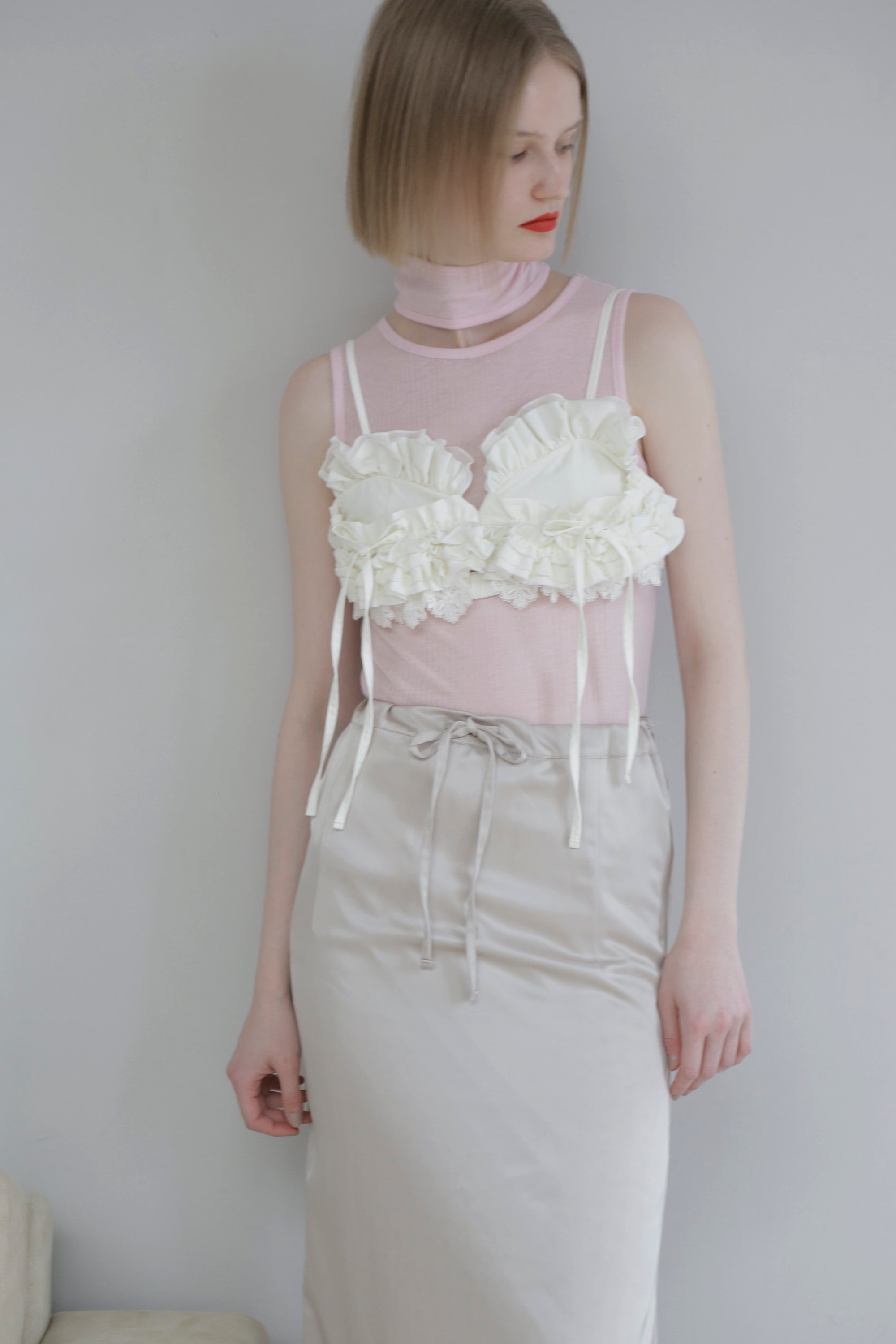 2way dots satin skirt (champagne)