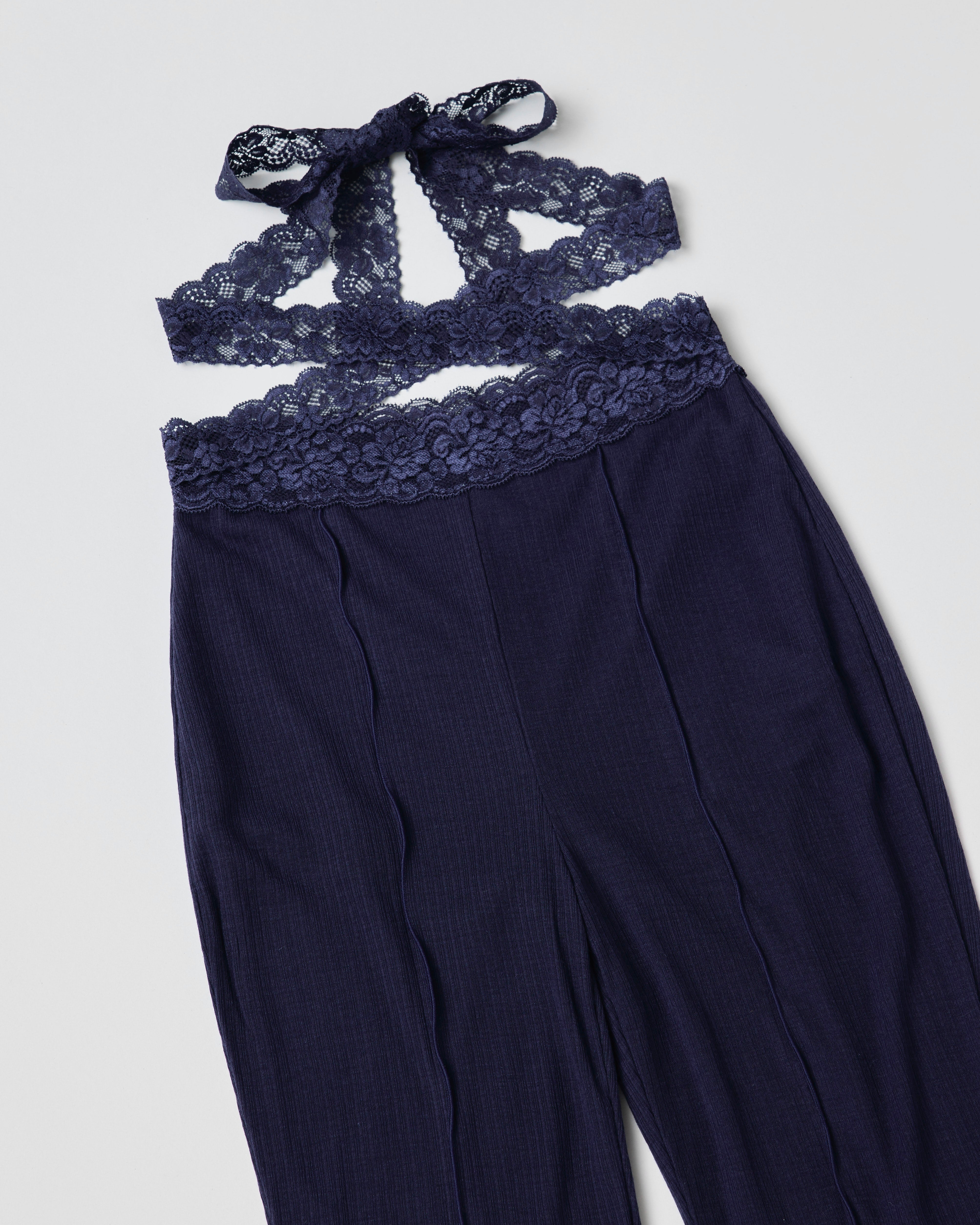 Rib sheer pants (navy)