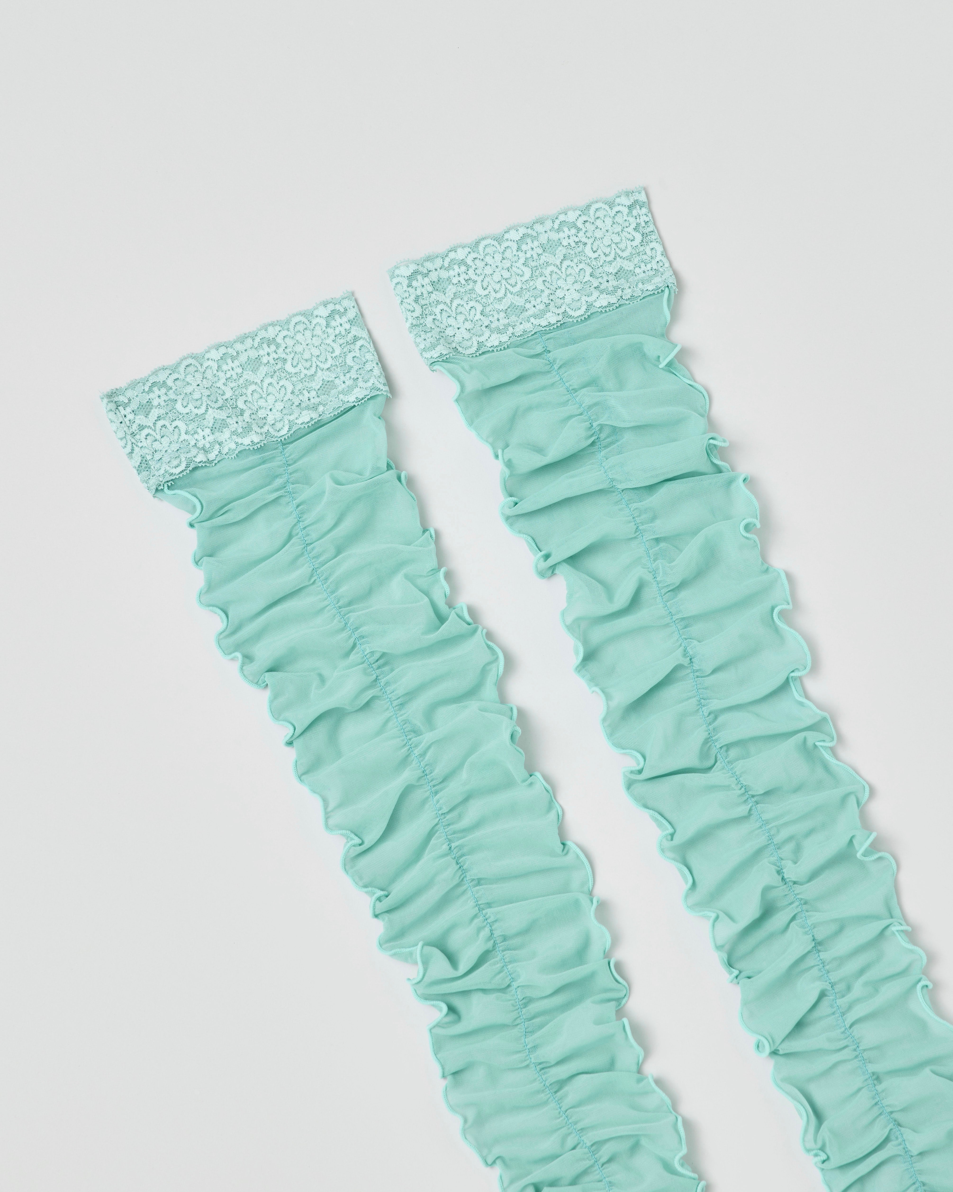 Ruched lace sheer socks (mint)