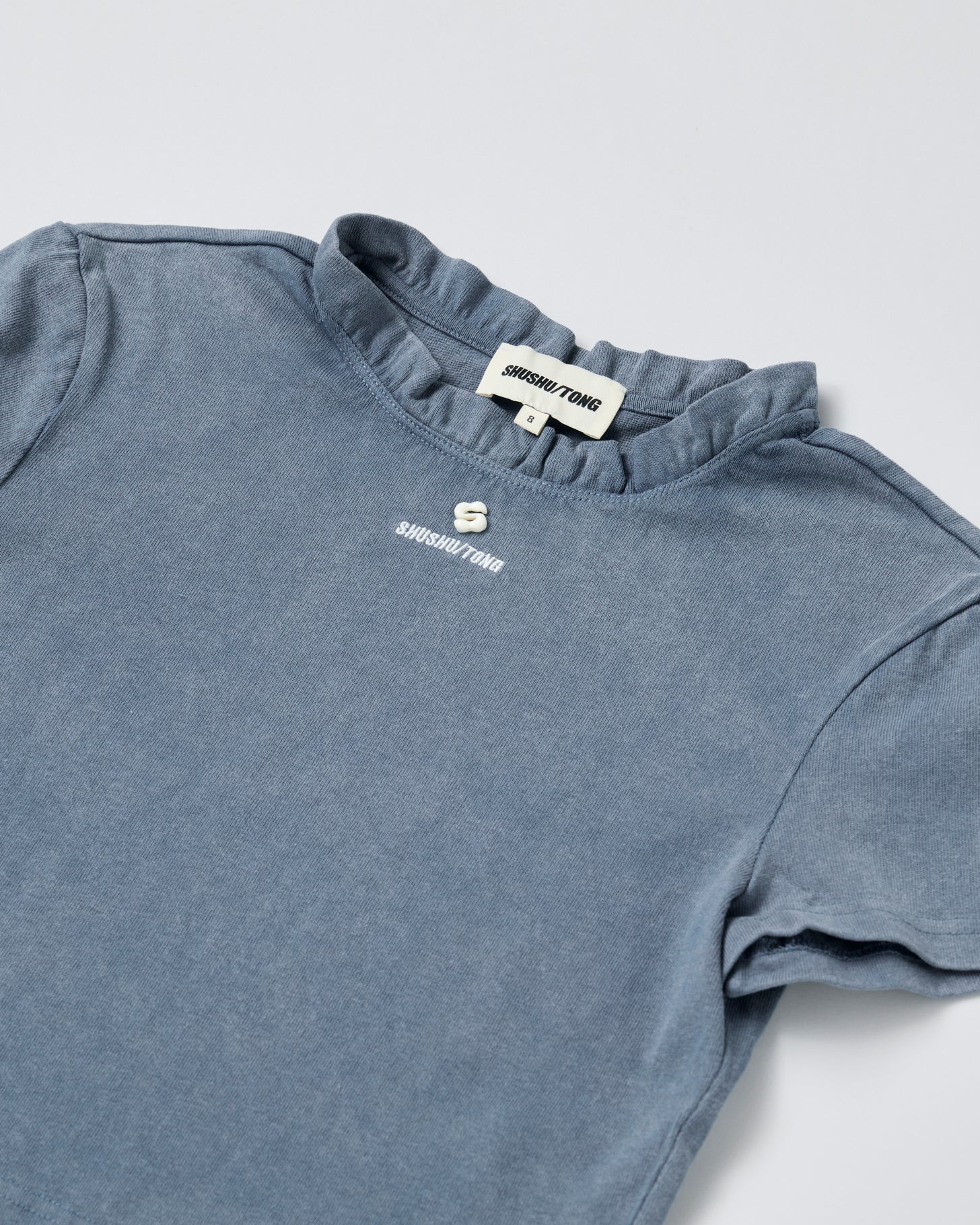 Wave Lace Collar T-Shirt(Blue gray)