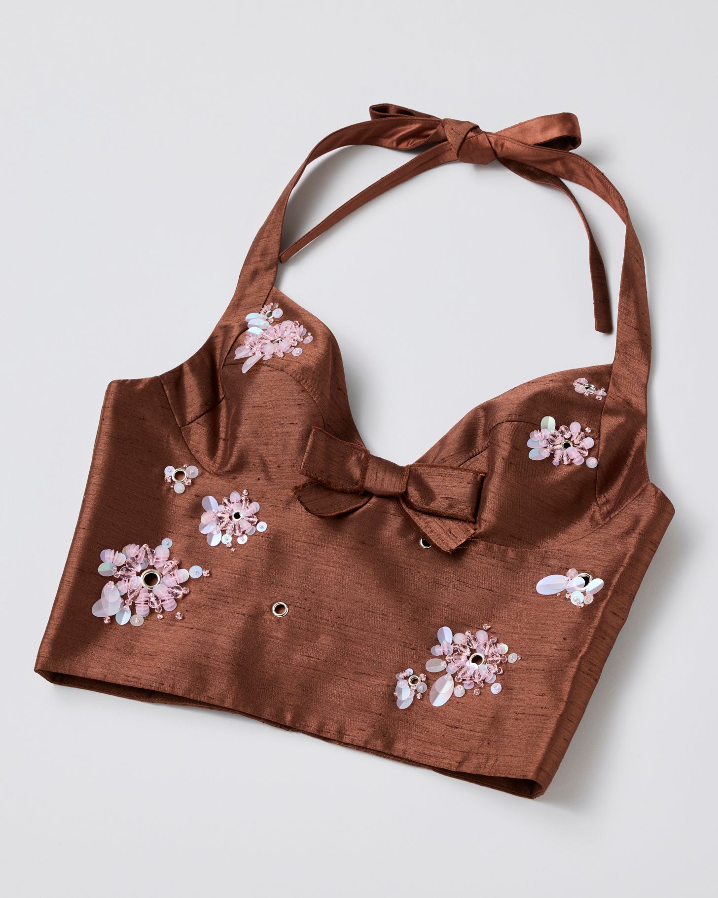 Halter Bow Tie Cami Top(Brown)