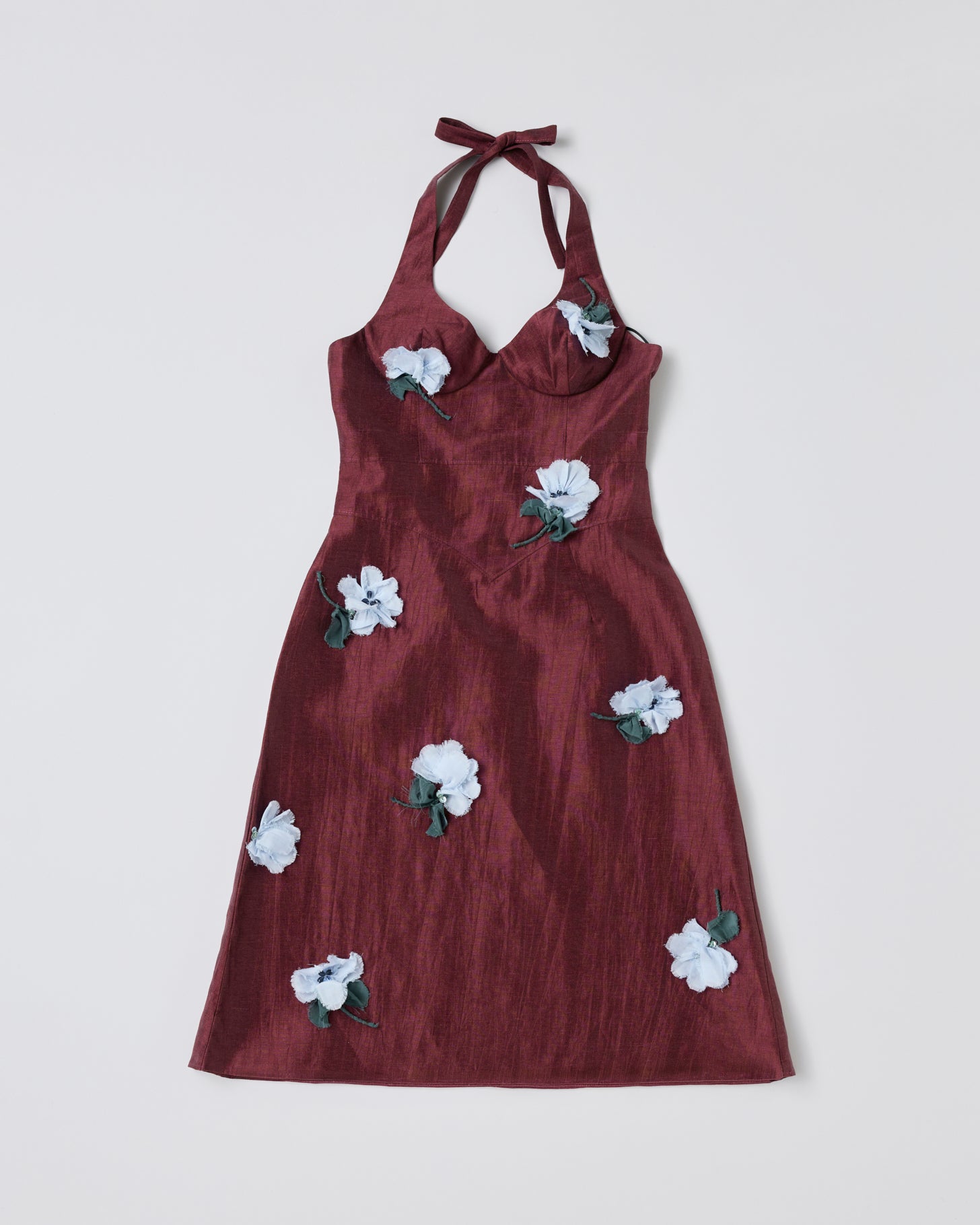 Halter Neckline Bustier Dress(Wine red)