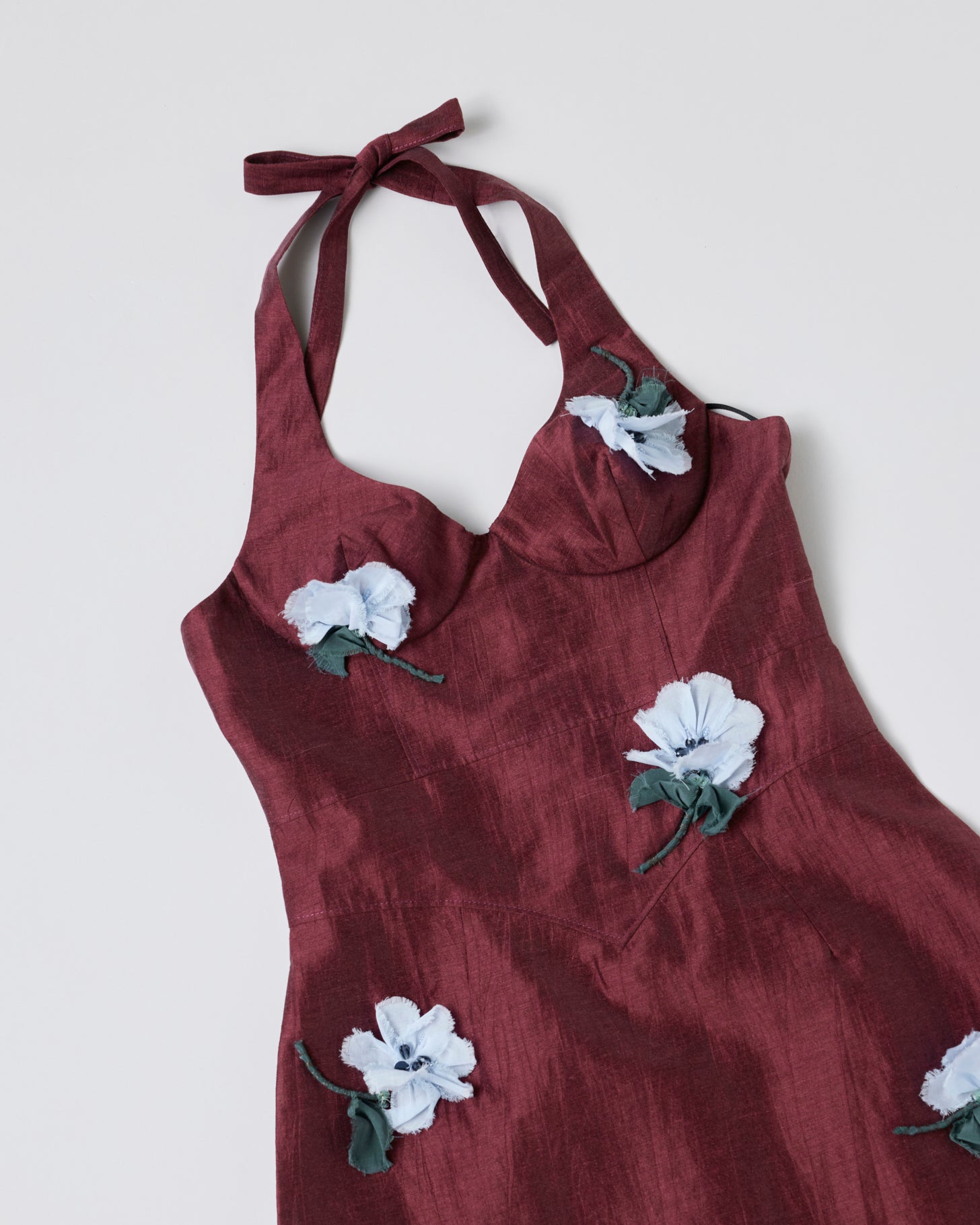 Halter Neckline Bustier Dress(Wine red)