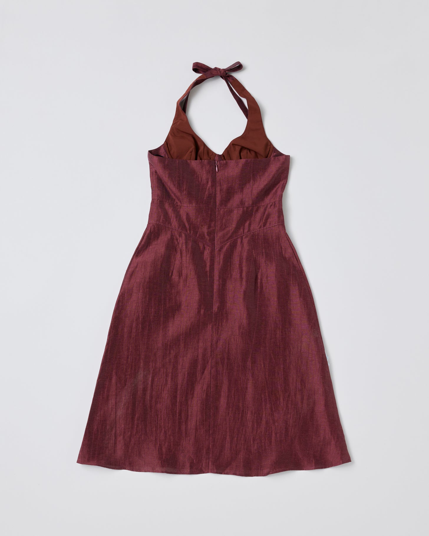 Halter Neckline Bustier Dress(Wine red)
