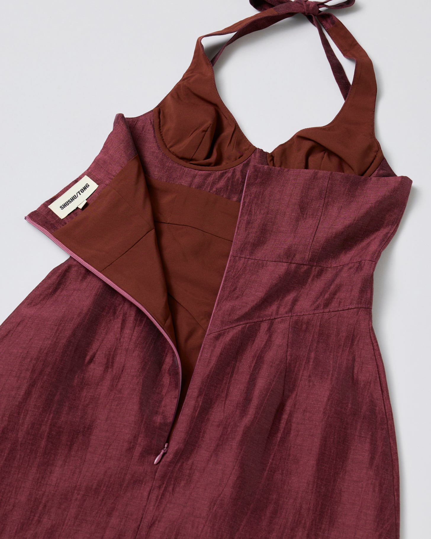 Halter Neckline Bustier Dress(Wine red)