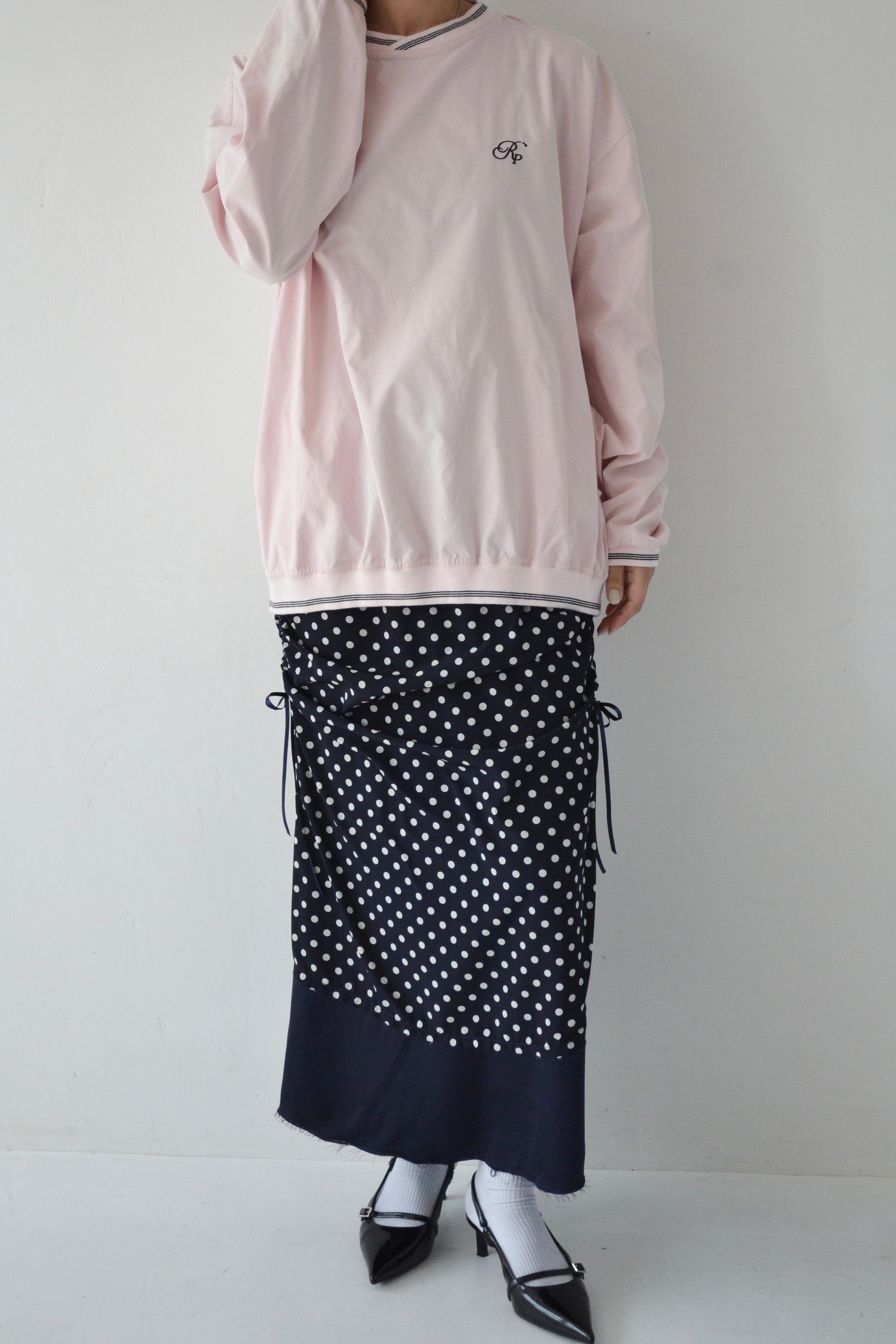 2way dots satin skirt (navy)