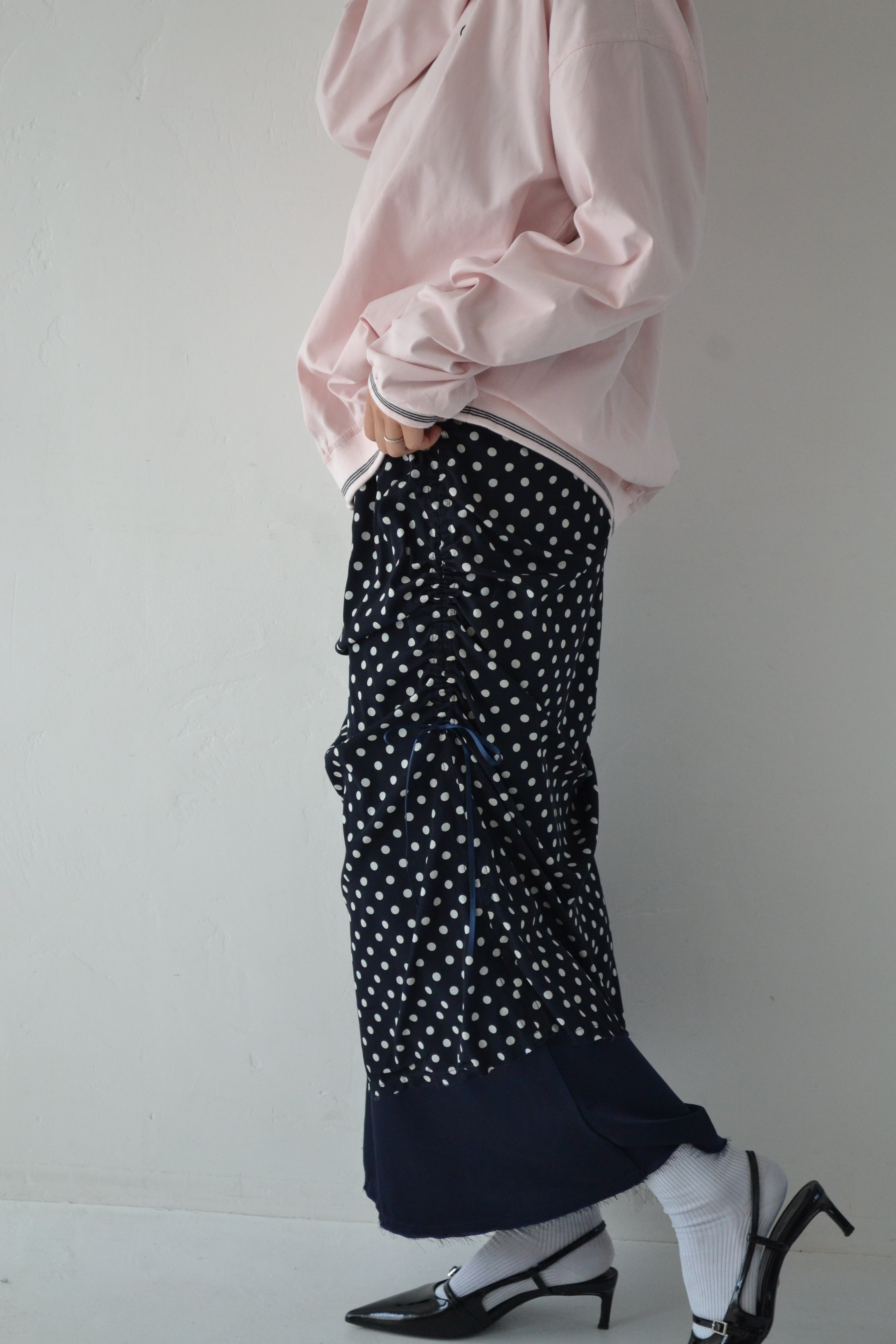 2way dots satin skirt (navy)