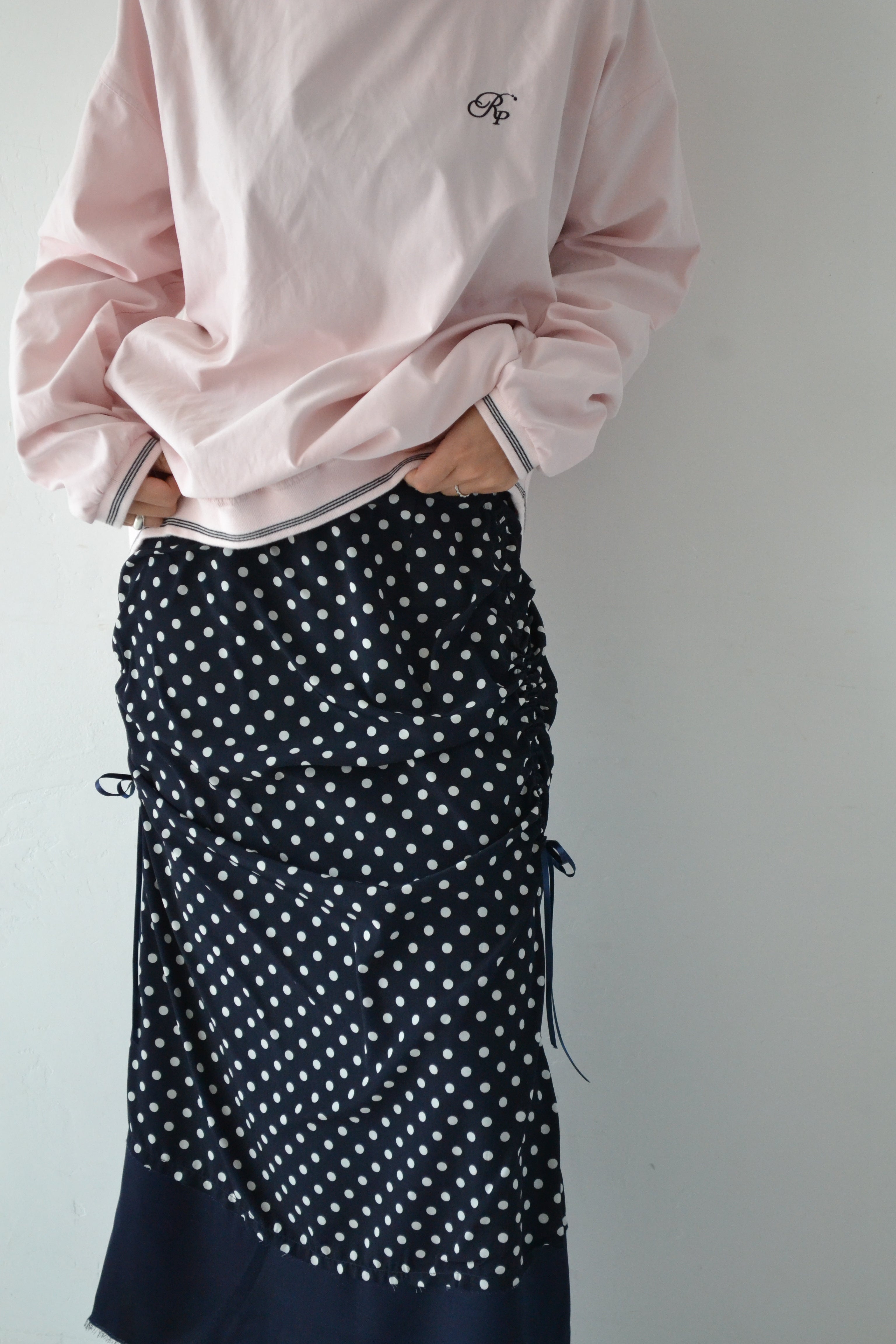 2way dots satin skirt (navy)