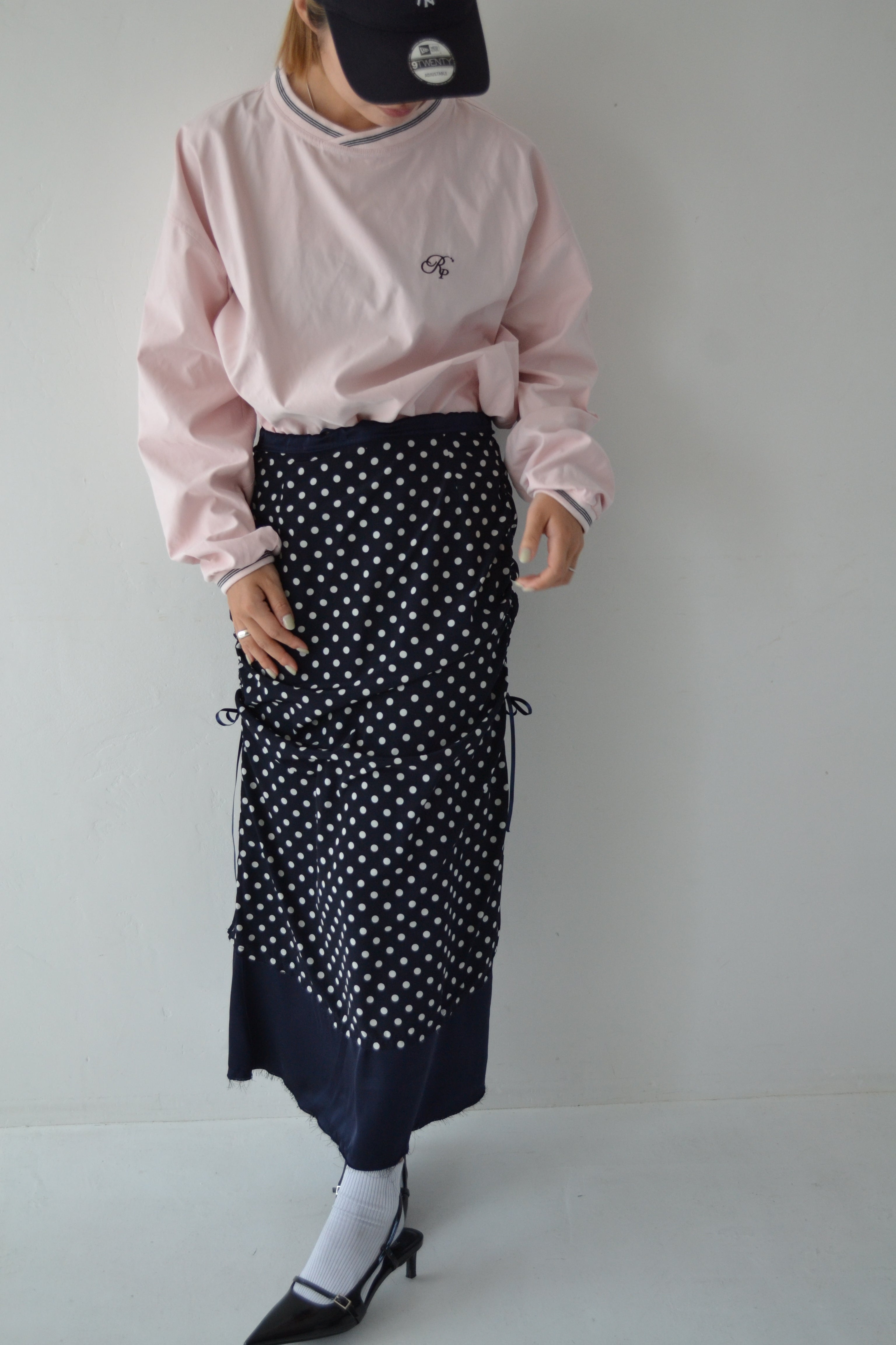 2way dots satin skirt (navy)