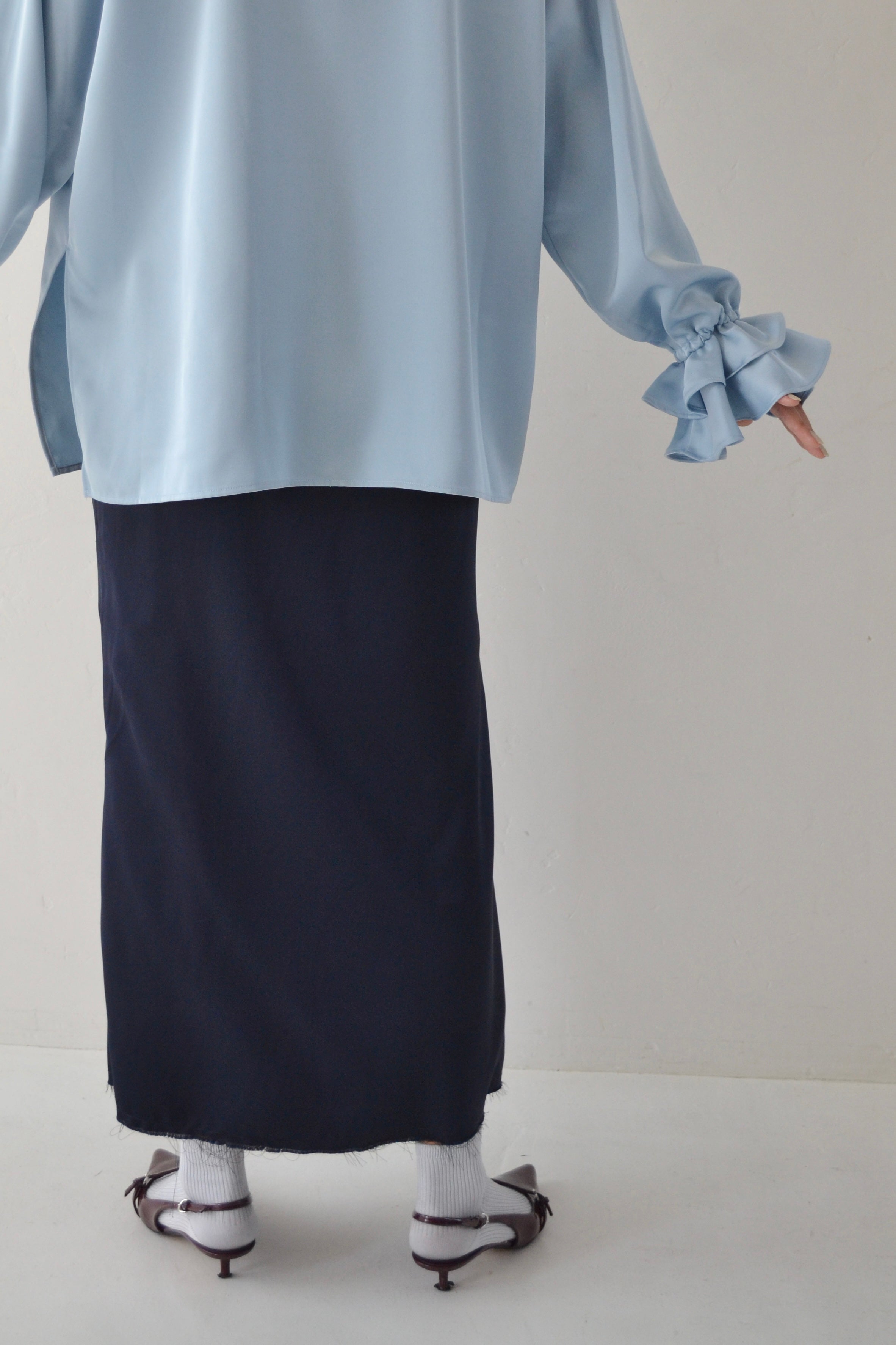 2way dots satin skirt (navy)