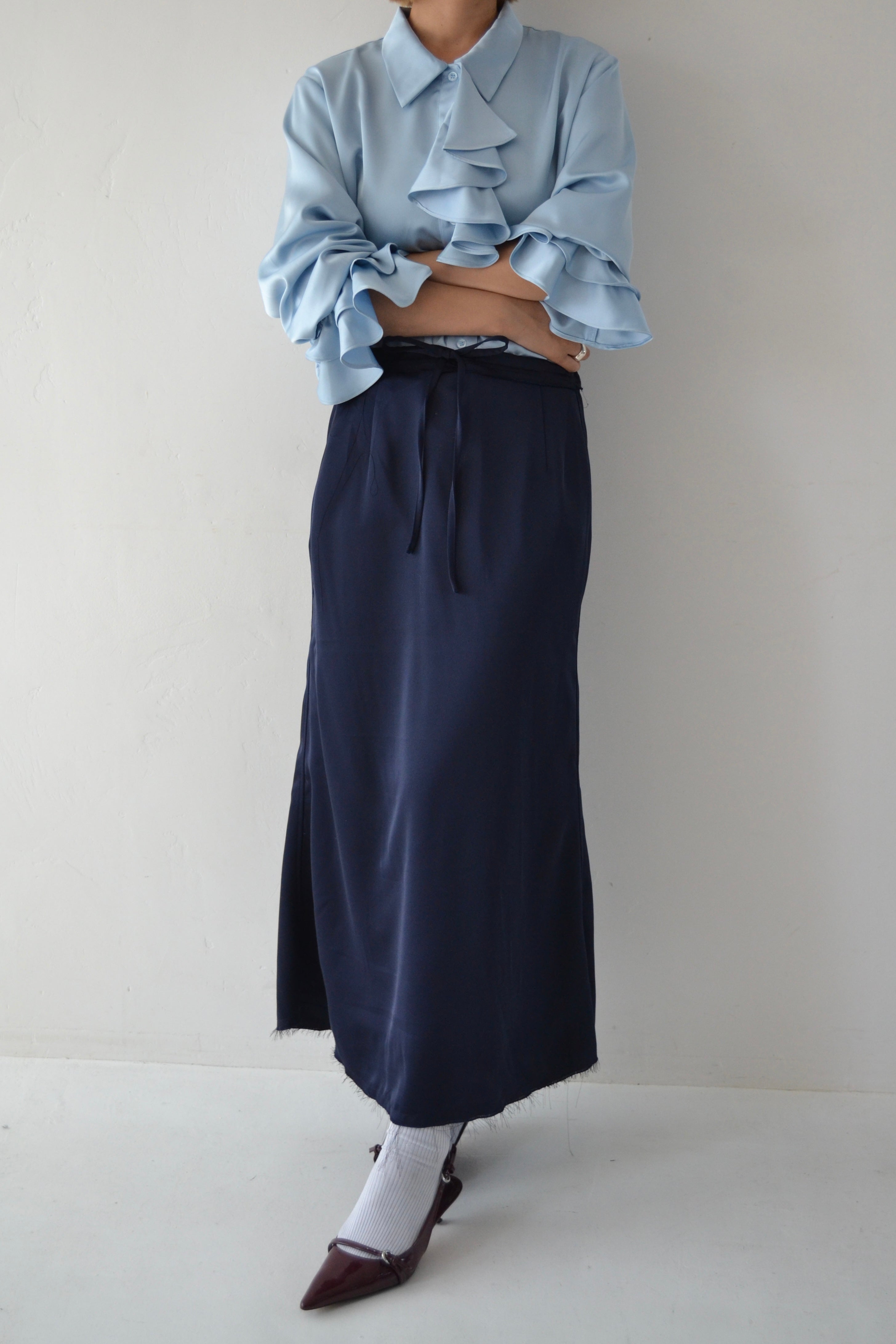 2way dots satin skirt (navy)