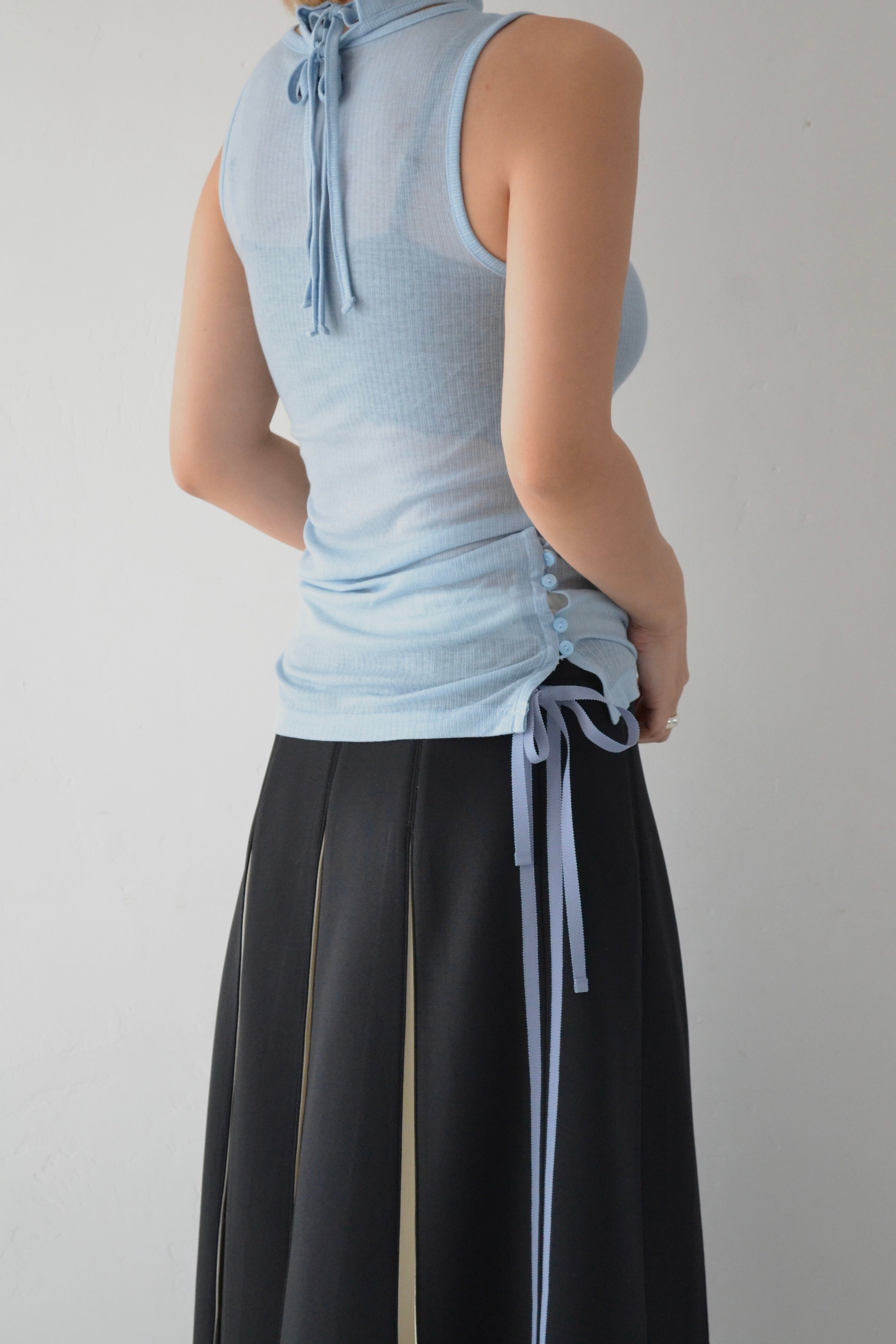 Rib sheer tank top (light blue)