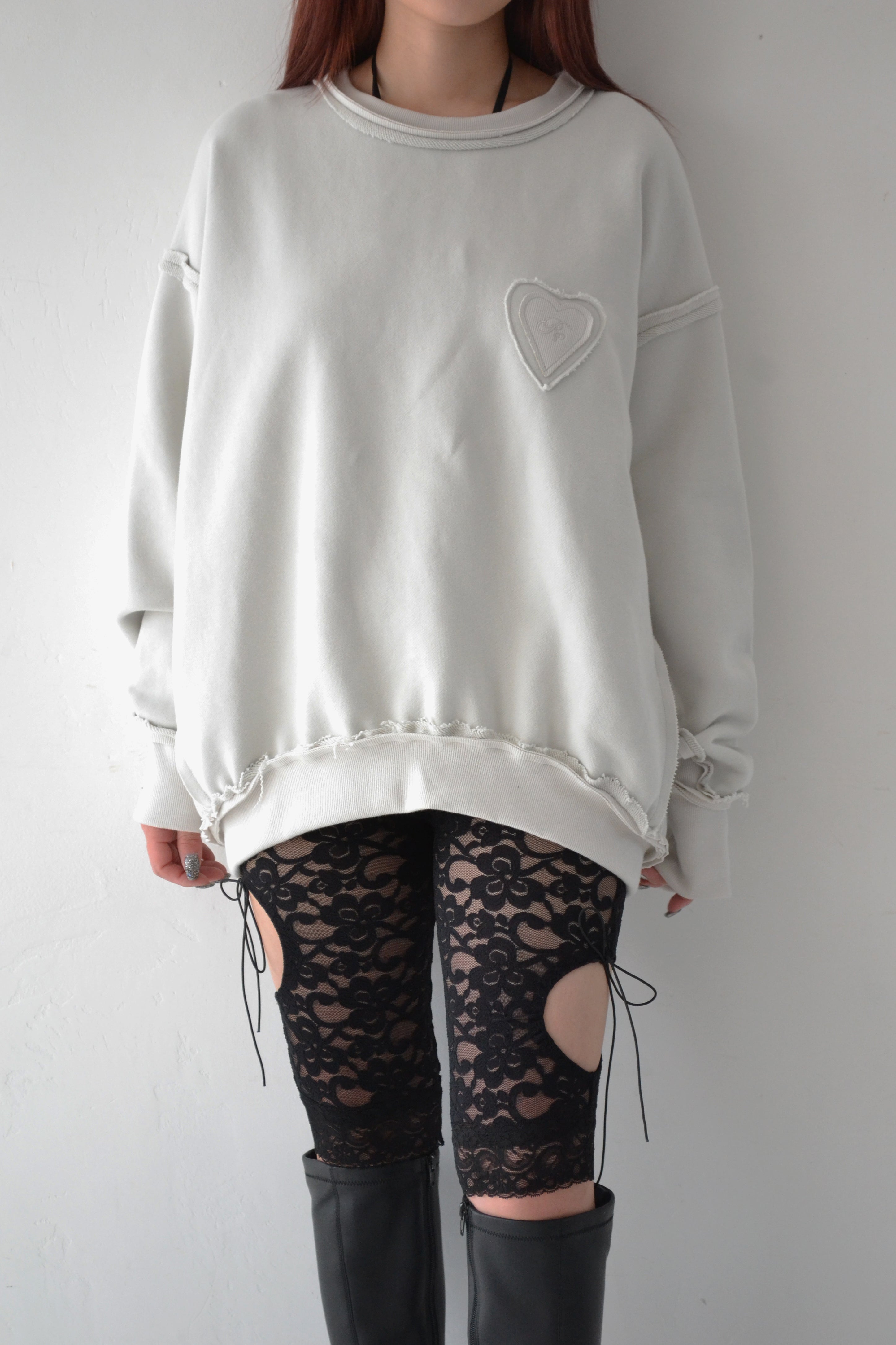 Oversized sweat shirt (white gray)