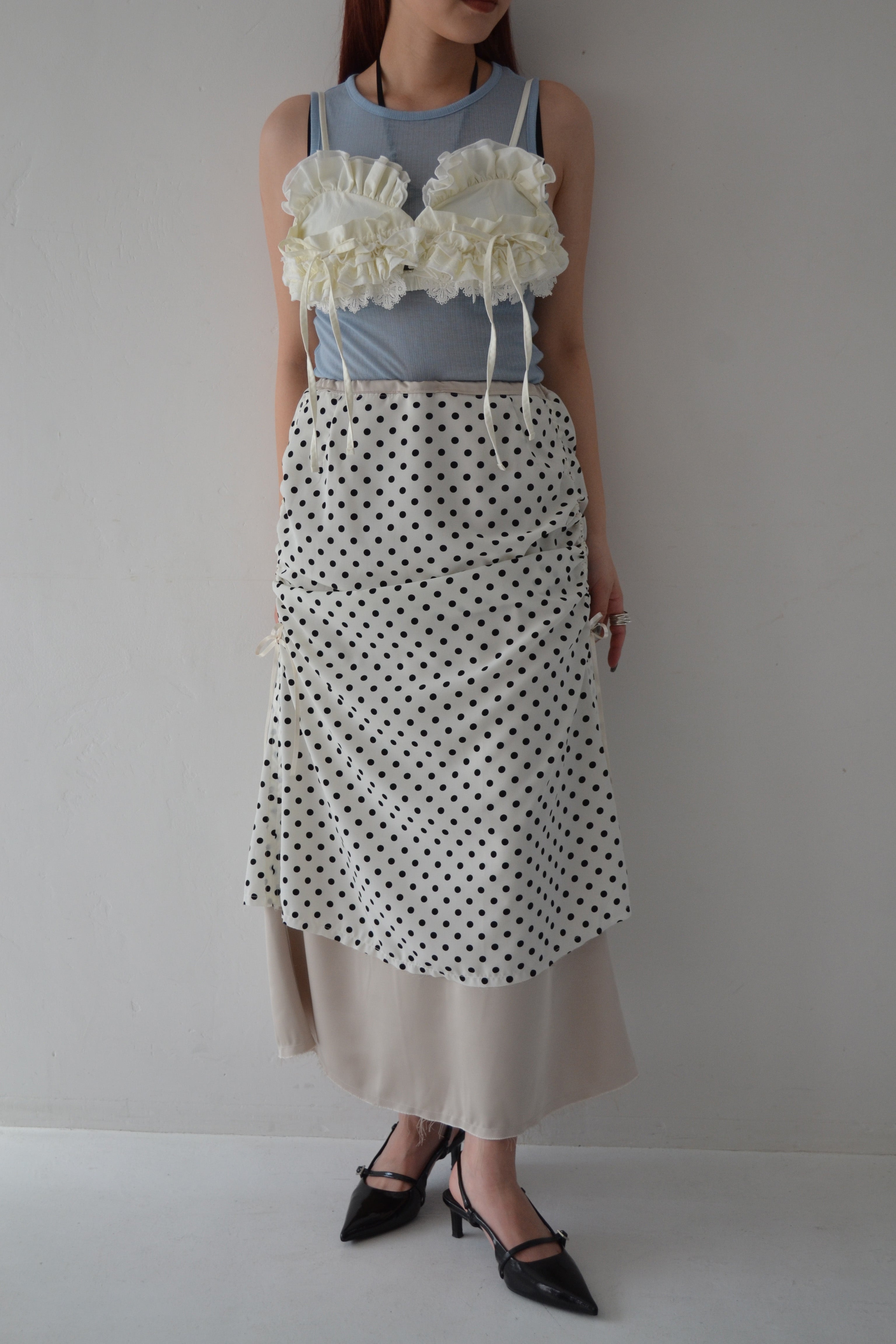 2way dots satin skirt (champagne)
