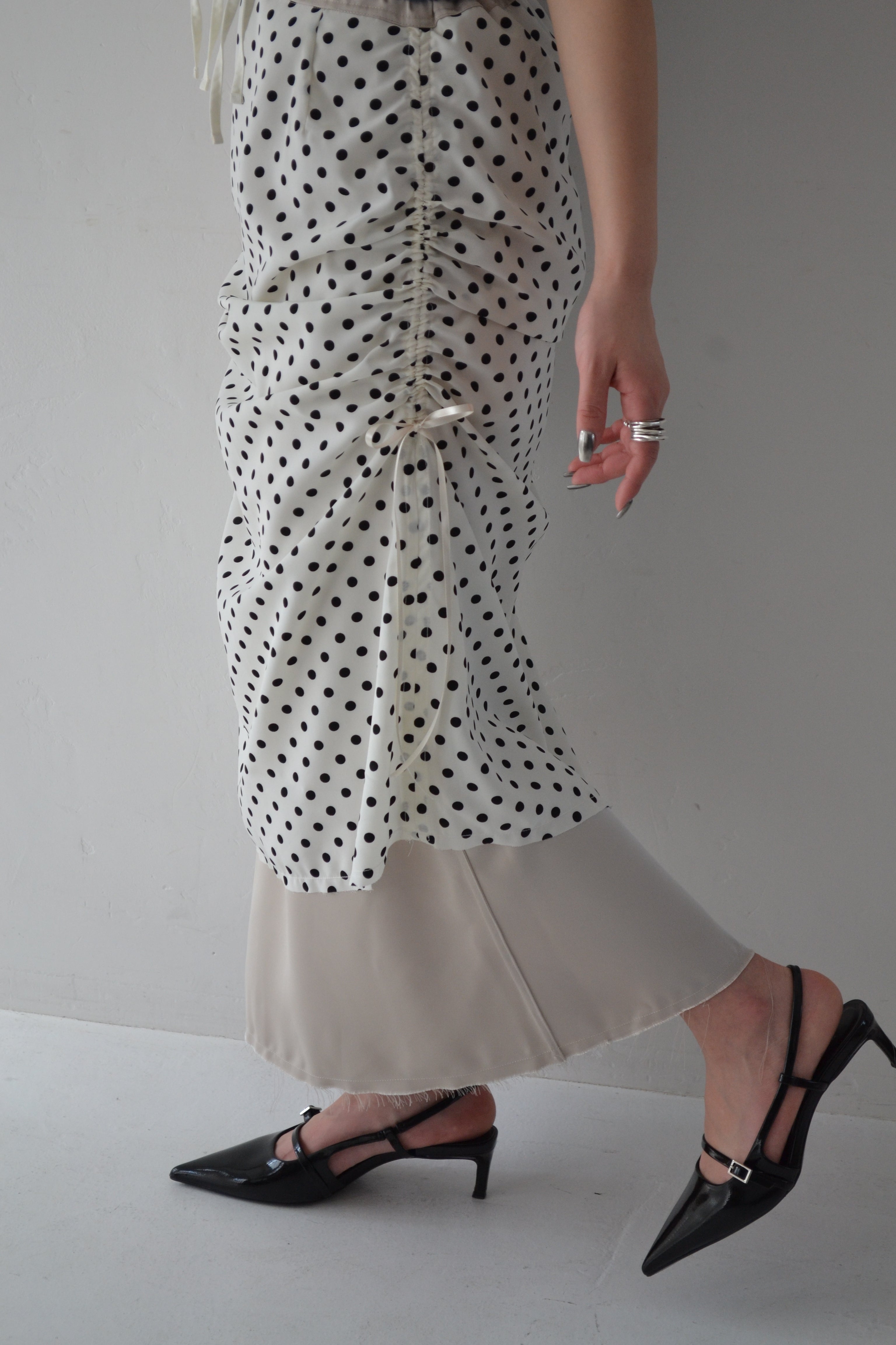 2way dots satin skirt (champagne)
