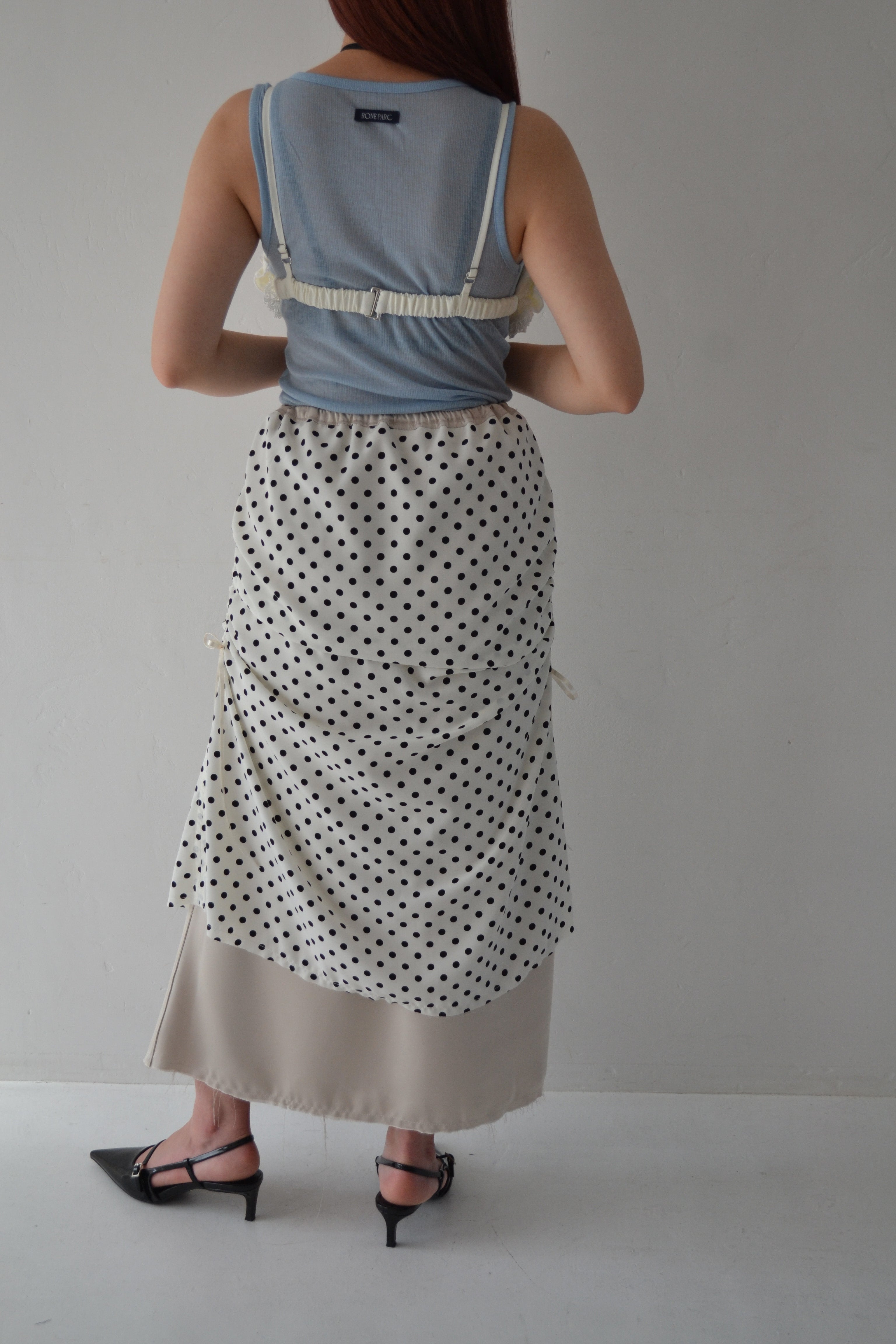 2way dots satin skirt (champagne)