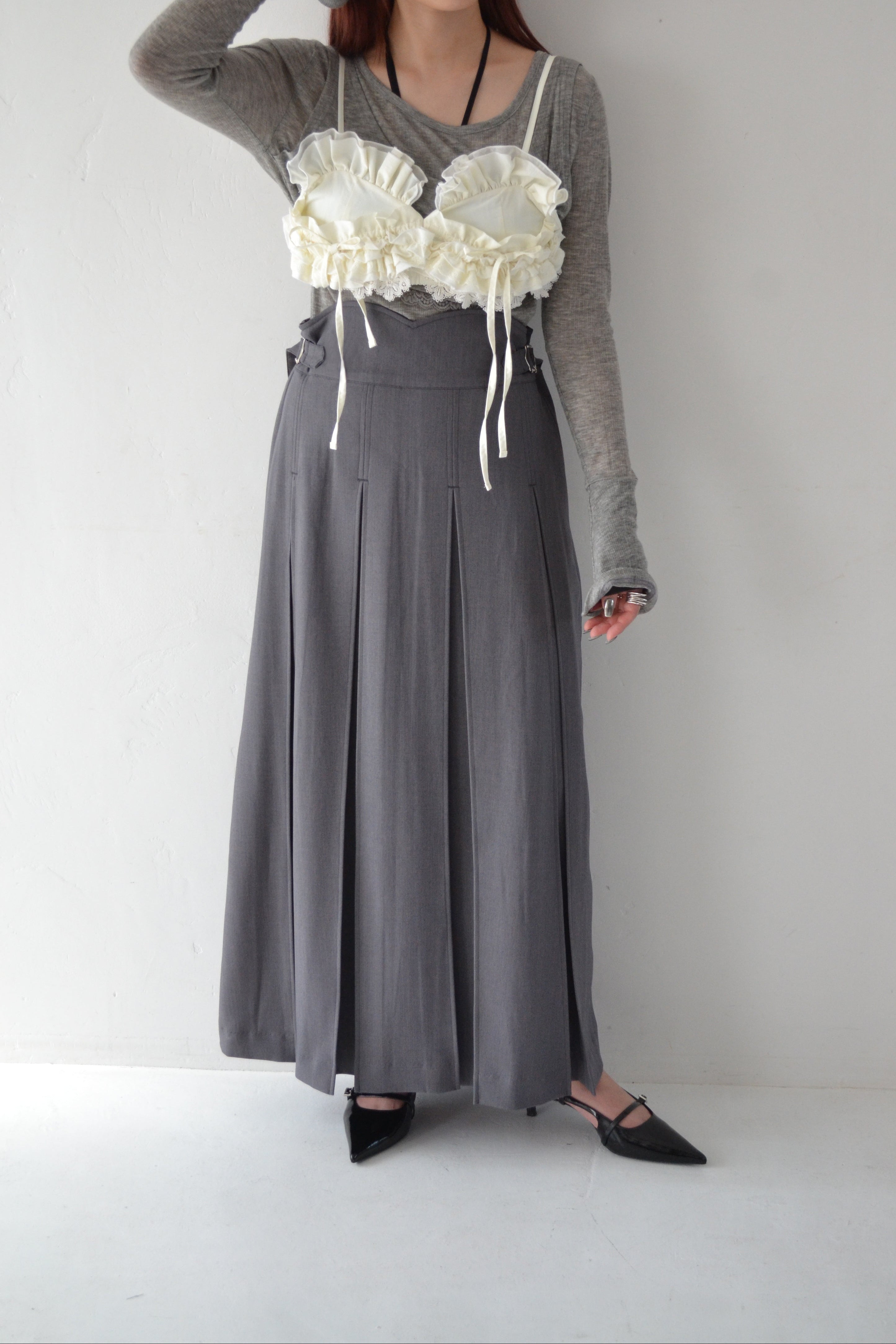 UNI pleats long skirt (gray)