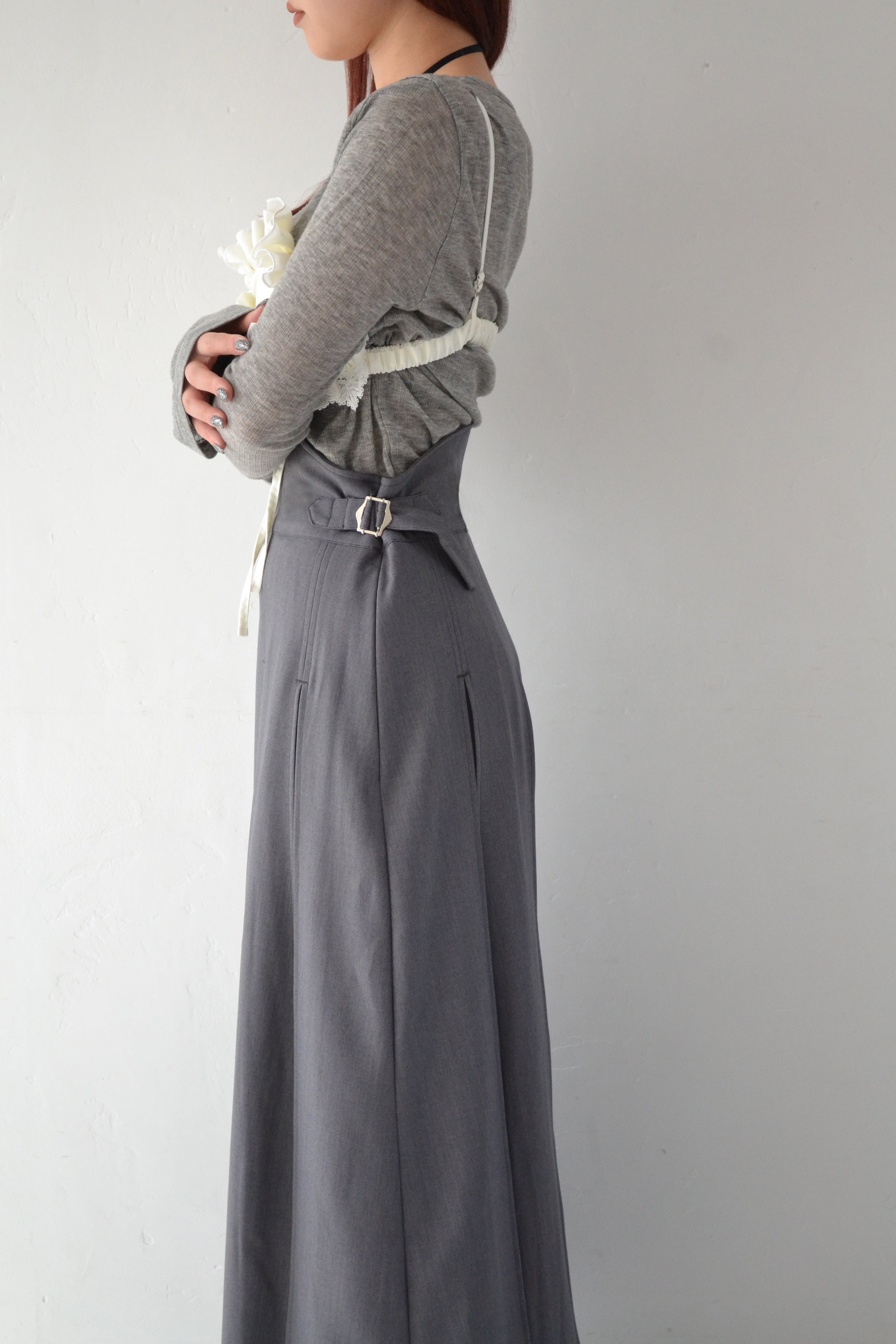 UNI pleats long skirt (gray)