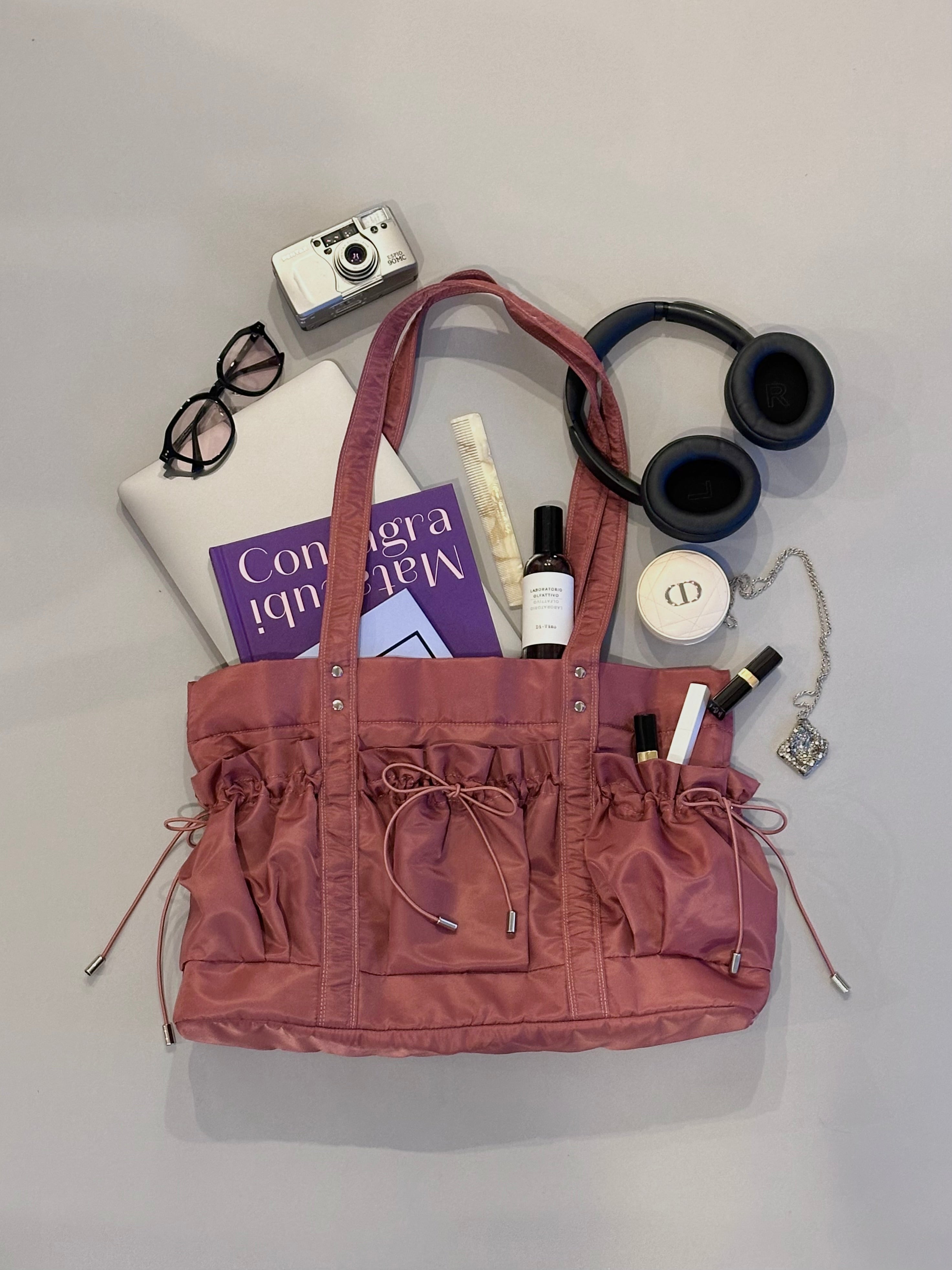 Drawstring pocket puffer bag (rose)