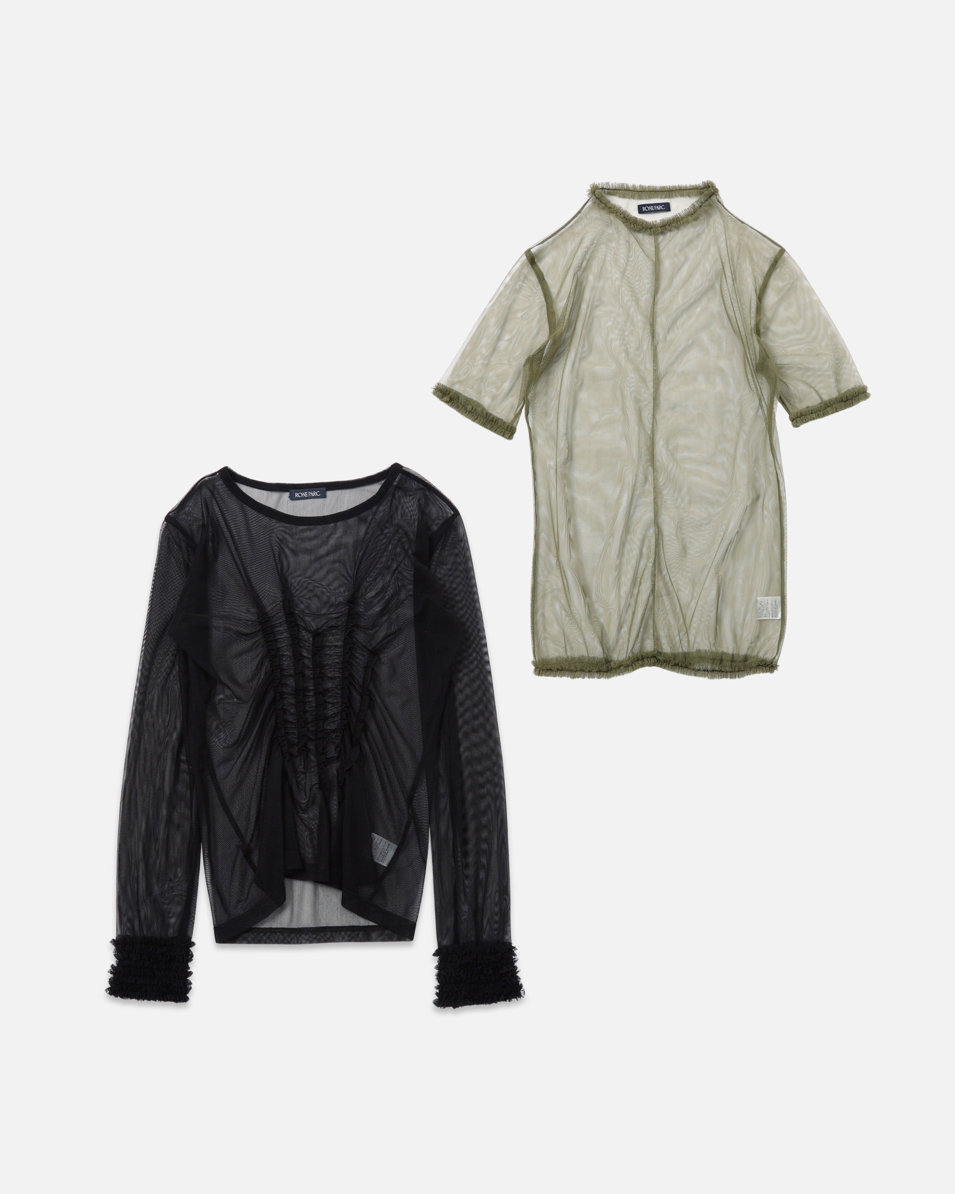 4way layered sheer top (black×khaki)