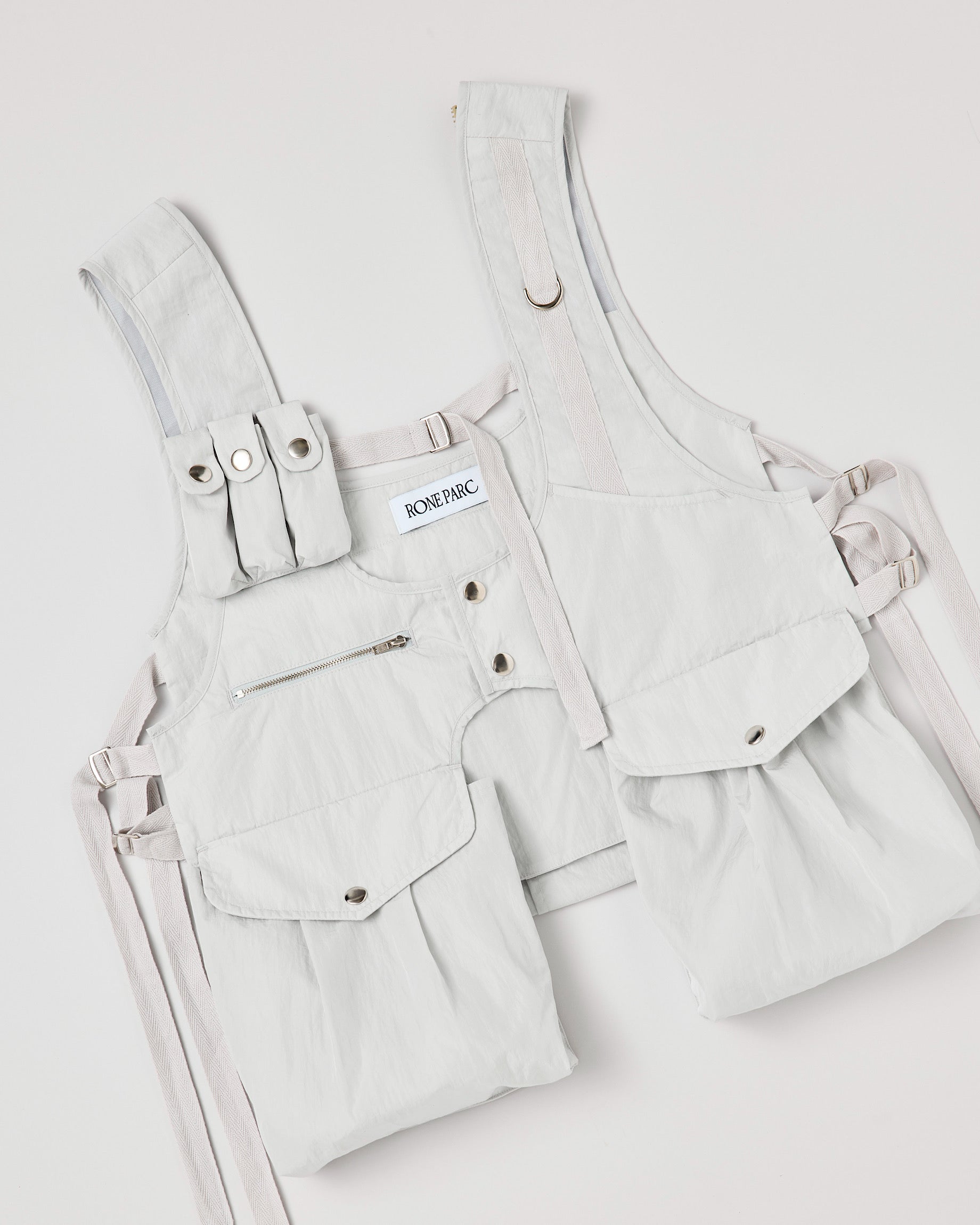 Utility multi pocket vest (white gray)