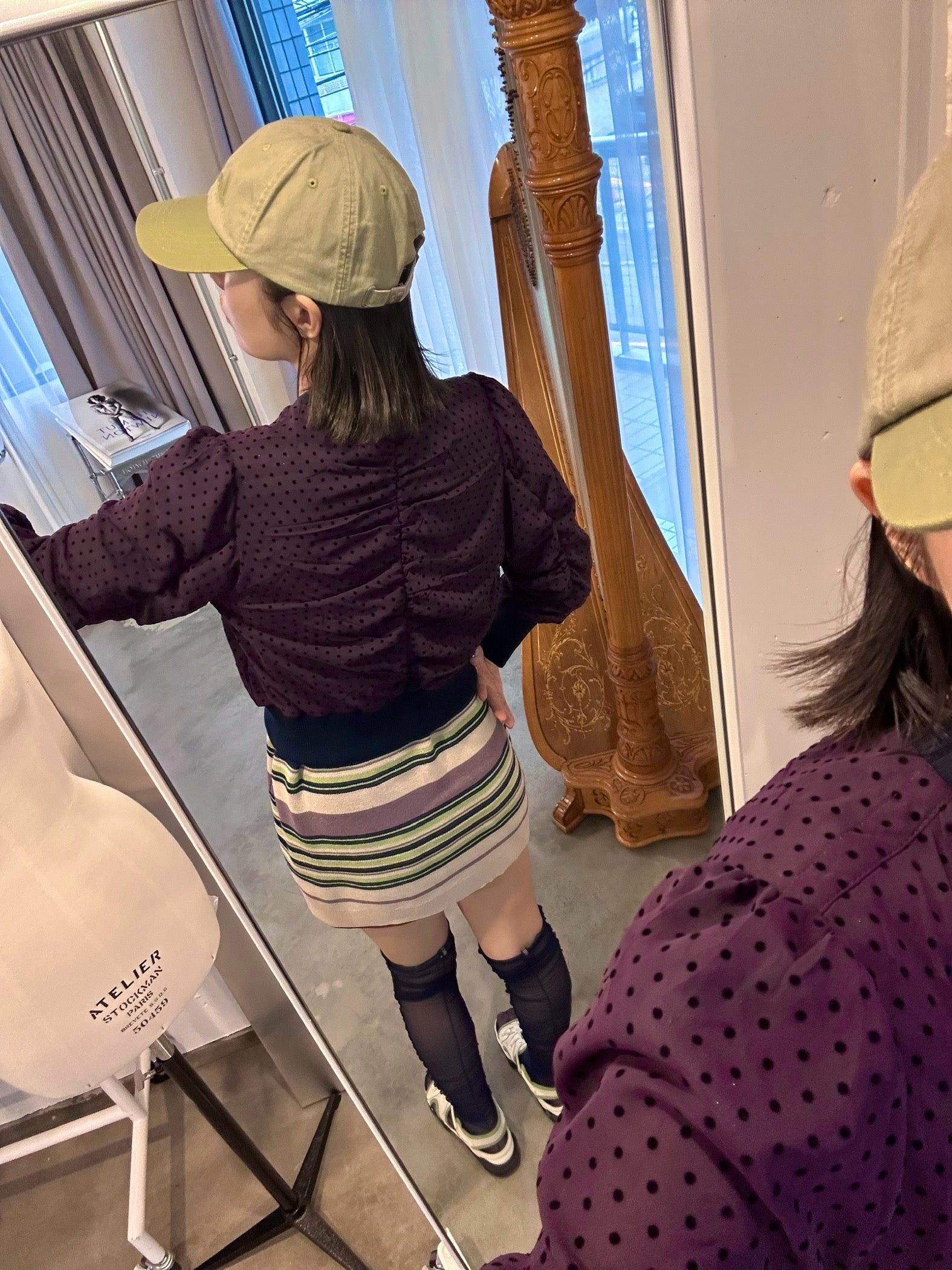 Polka dot gather cardigan (purple)