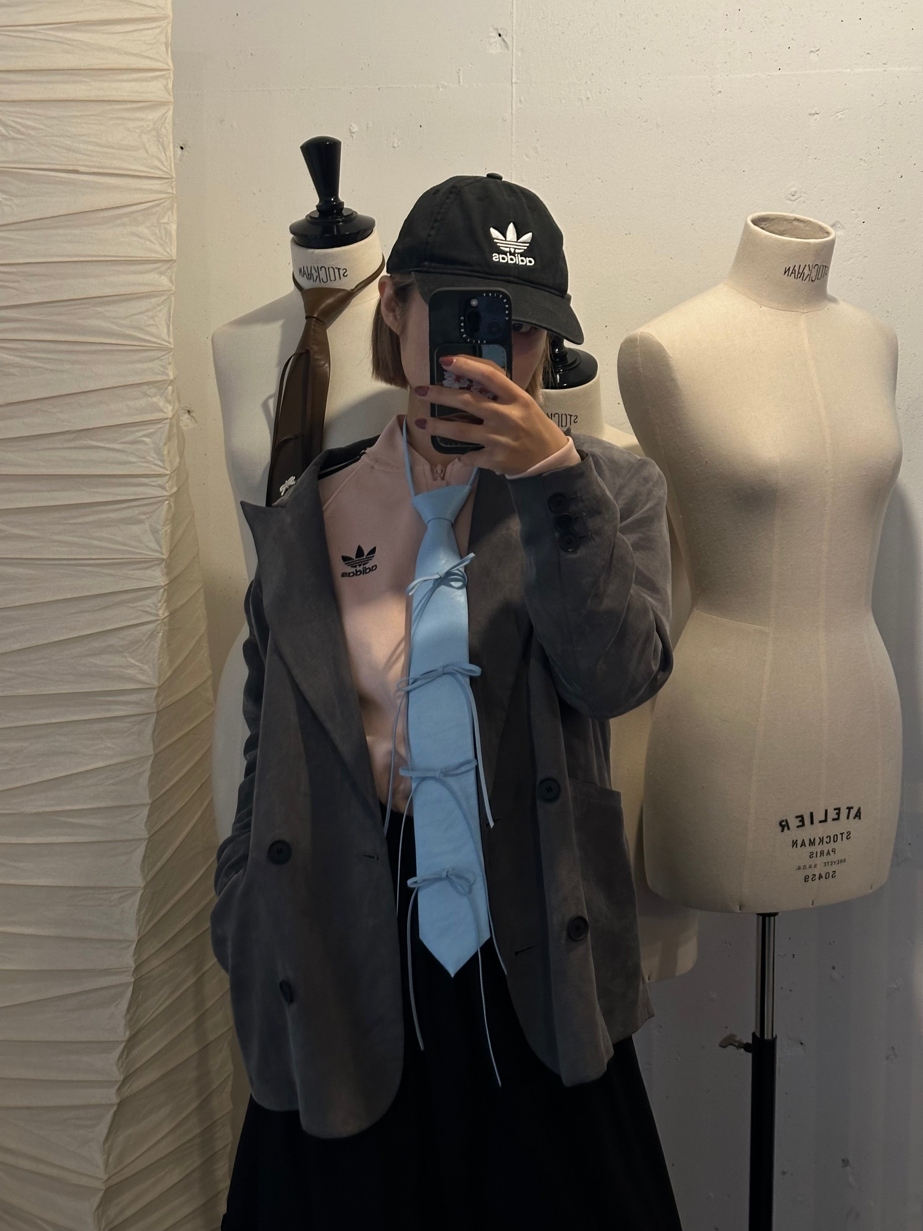 【 RONE PARC×renya 】 Leather ribbon rope tie (light blue)
