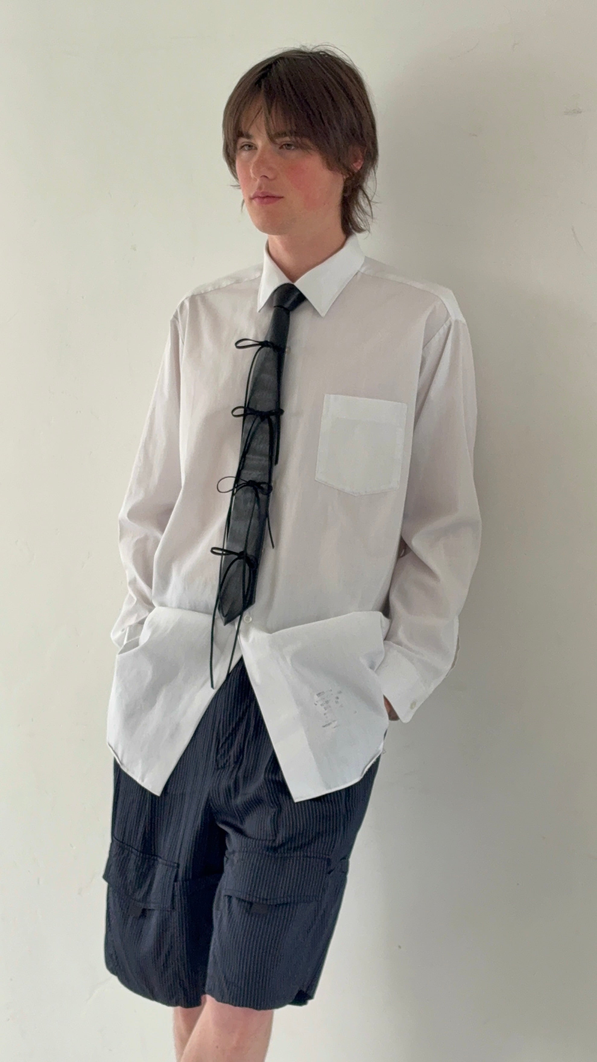 【 RONE PARC×renya 】 Leather ribbon rope tie (black)