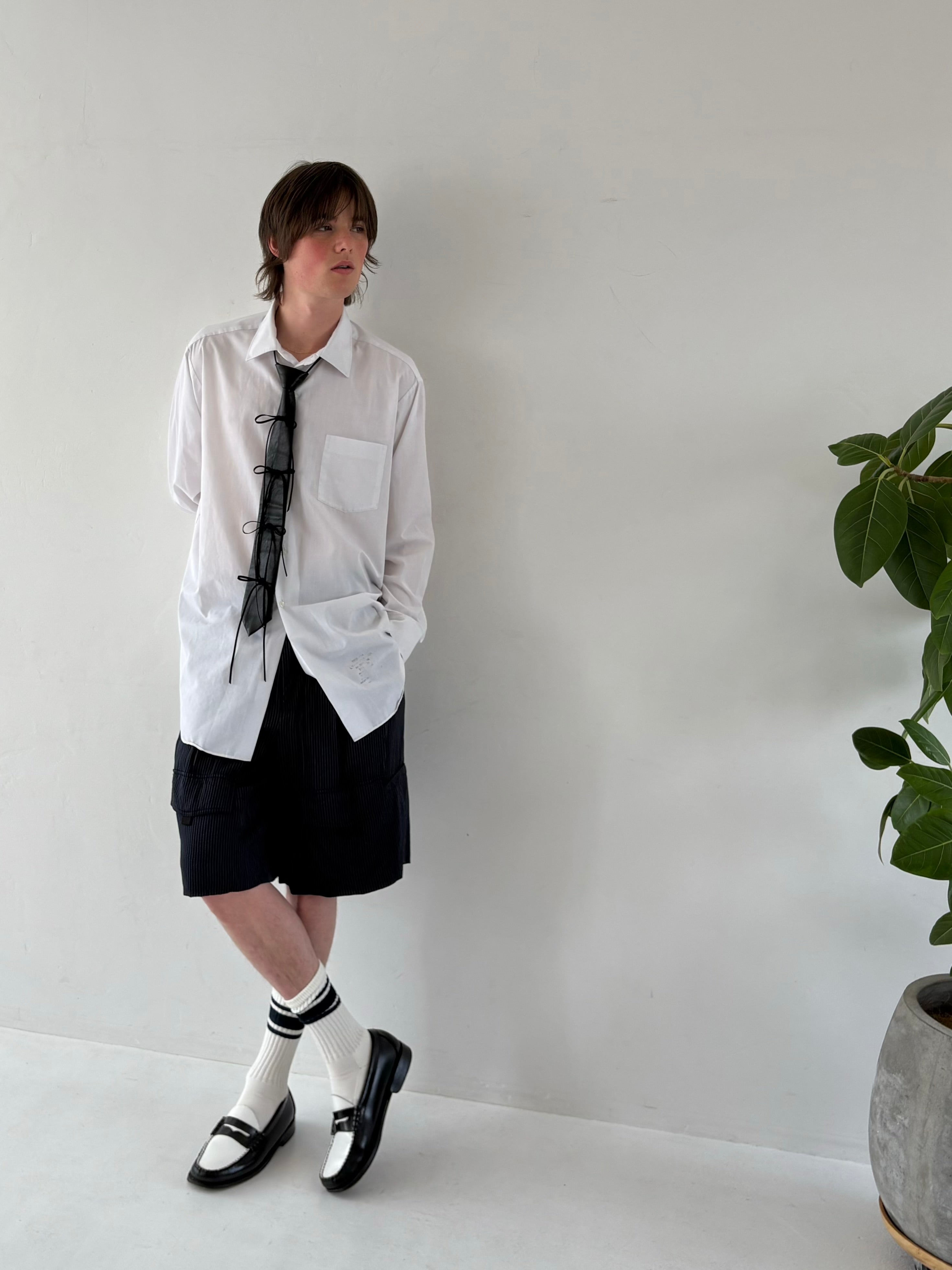 【 RONE PARC×renya 】 Leather ribbon rope tie (black)