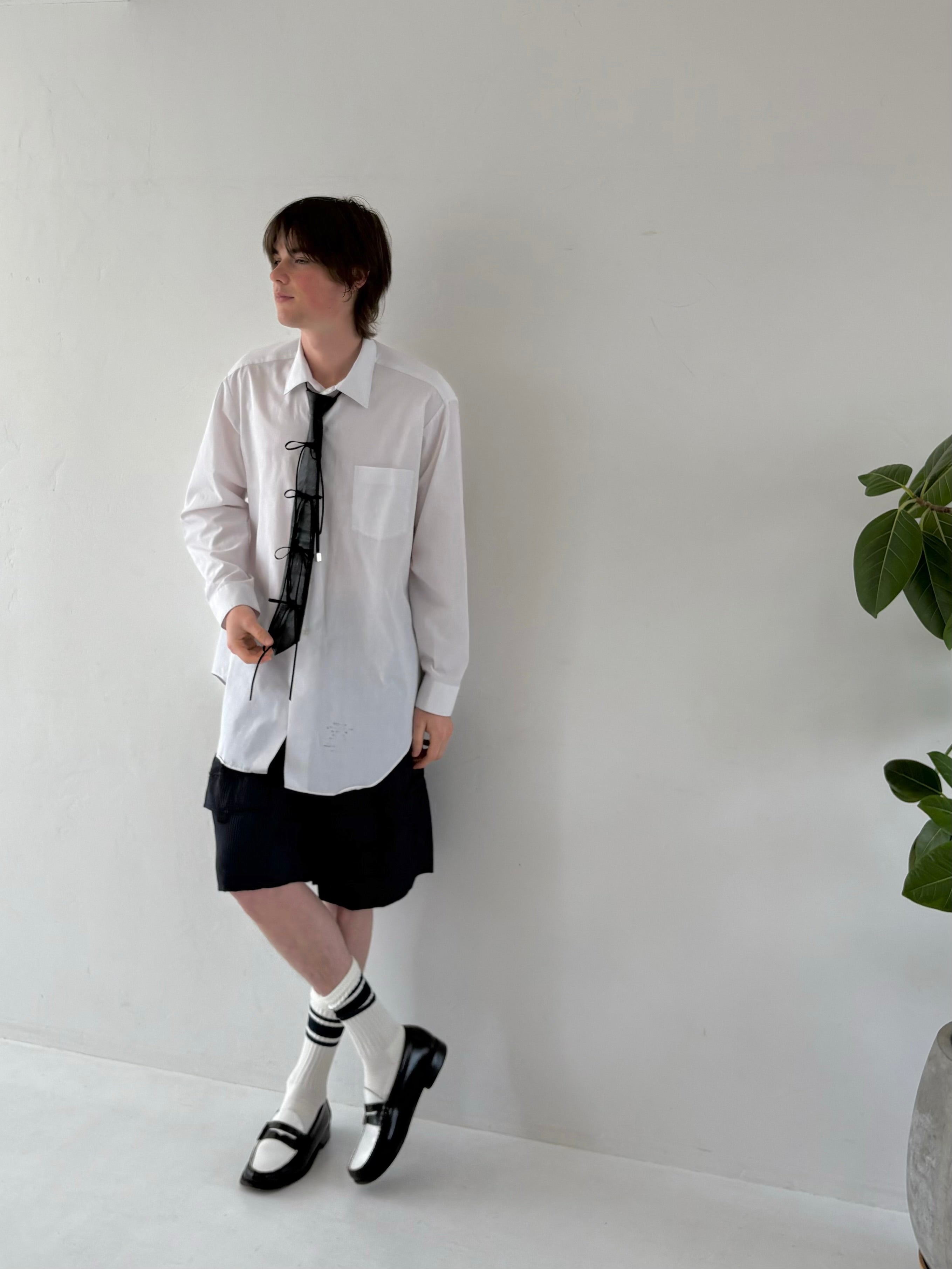 【 RONE PARC×renya 】 Leather ribbon rope tie (black)