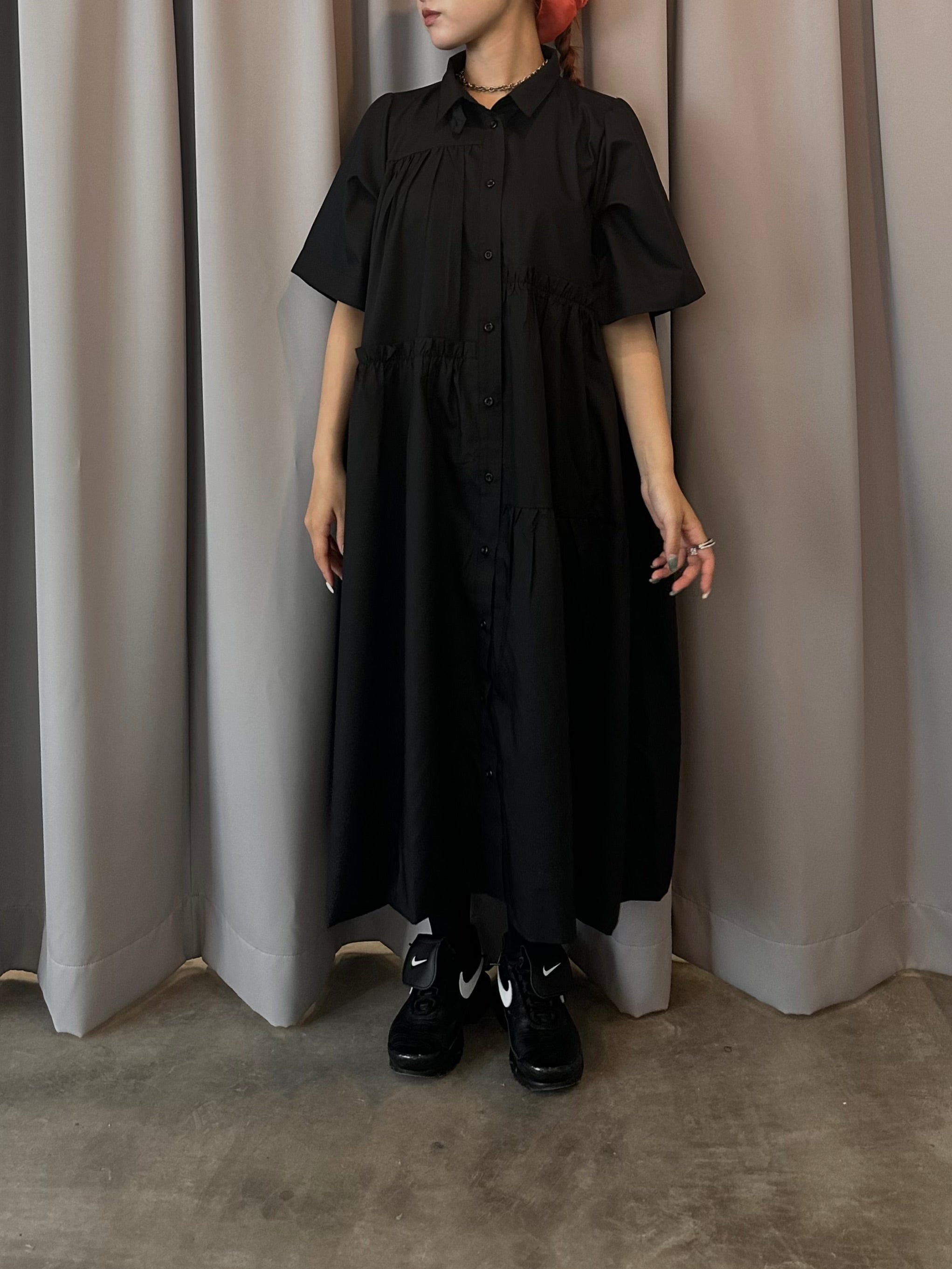 Tiered shirt dress (black)