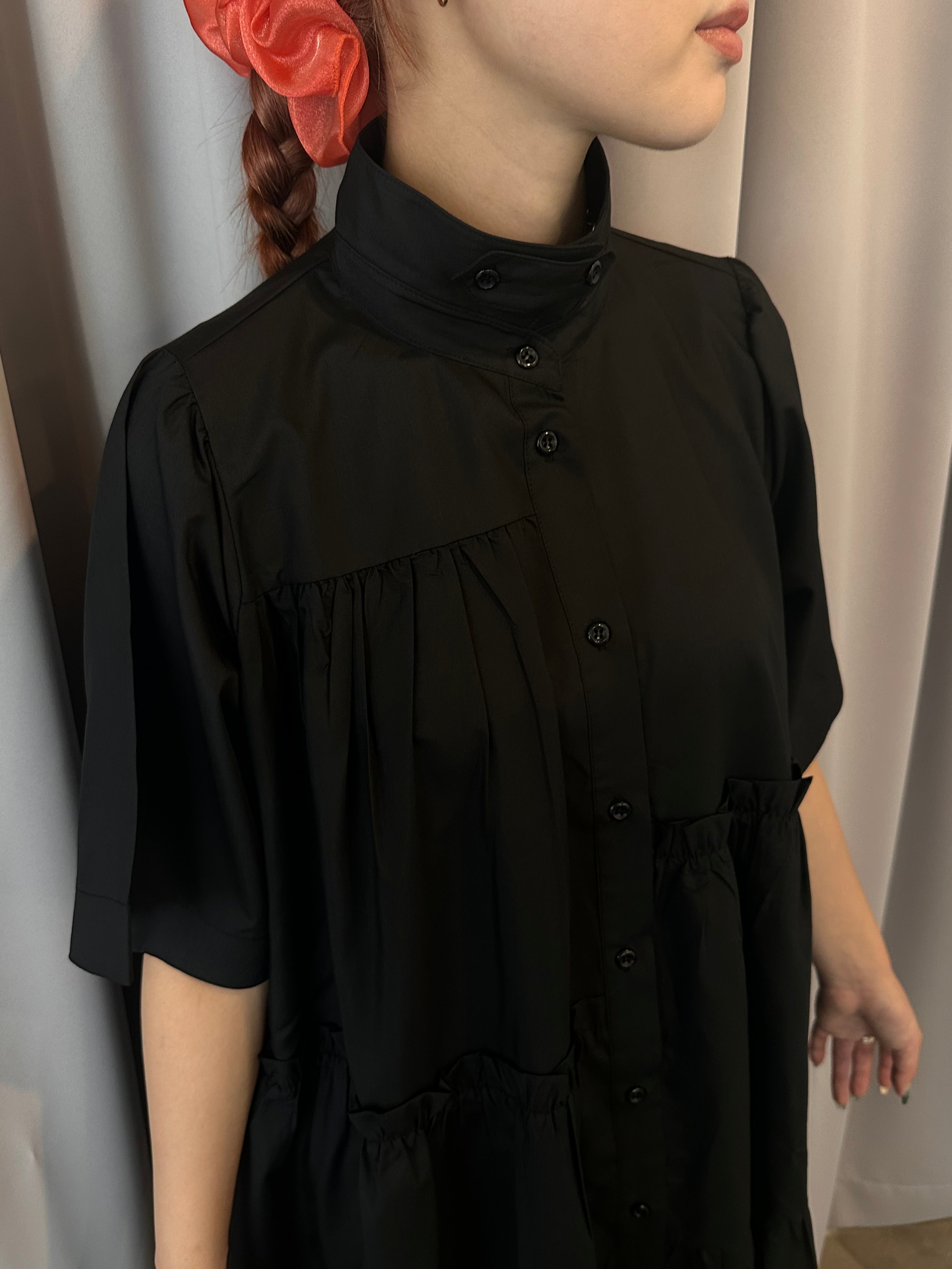Tiered shirt dress (black)