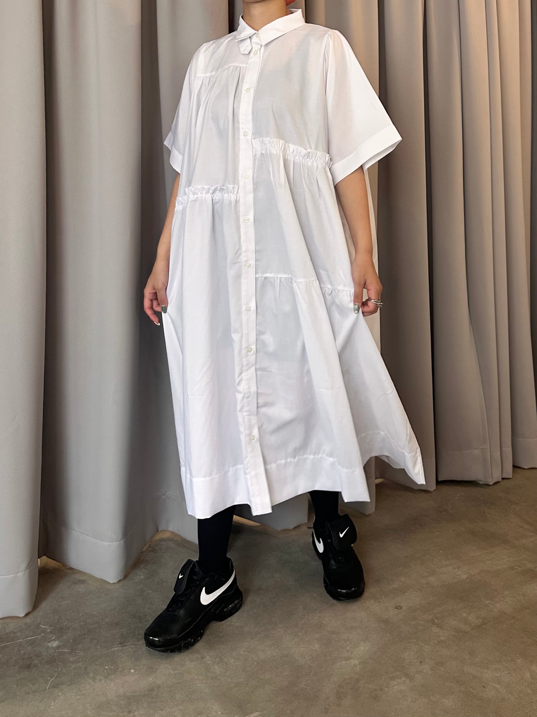 Tiered shirt dress (white)
