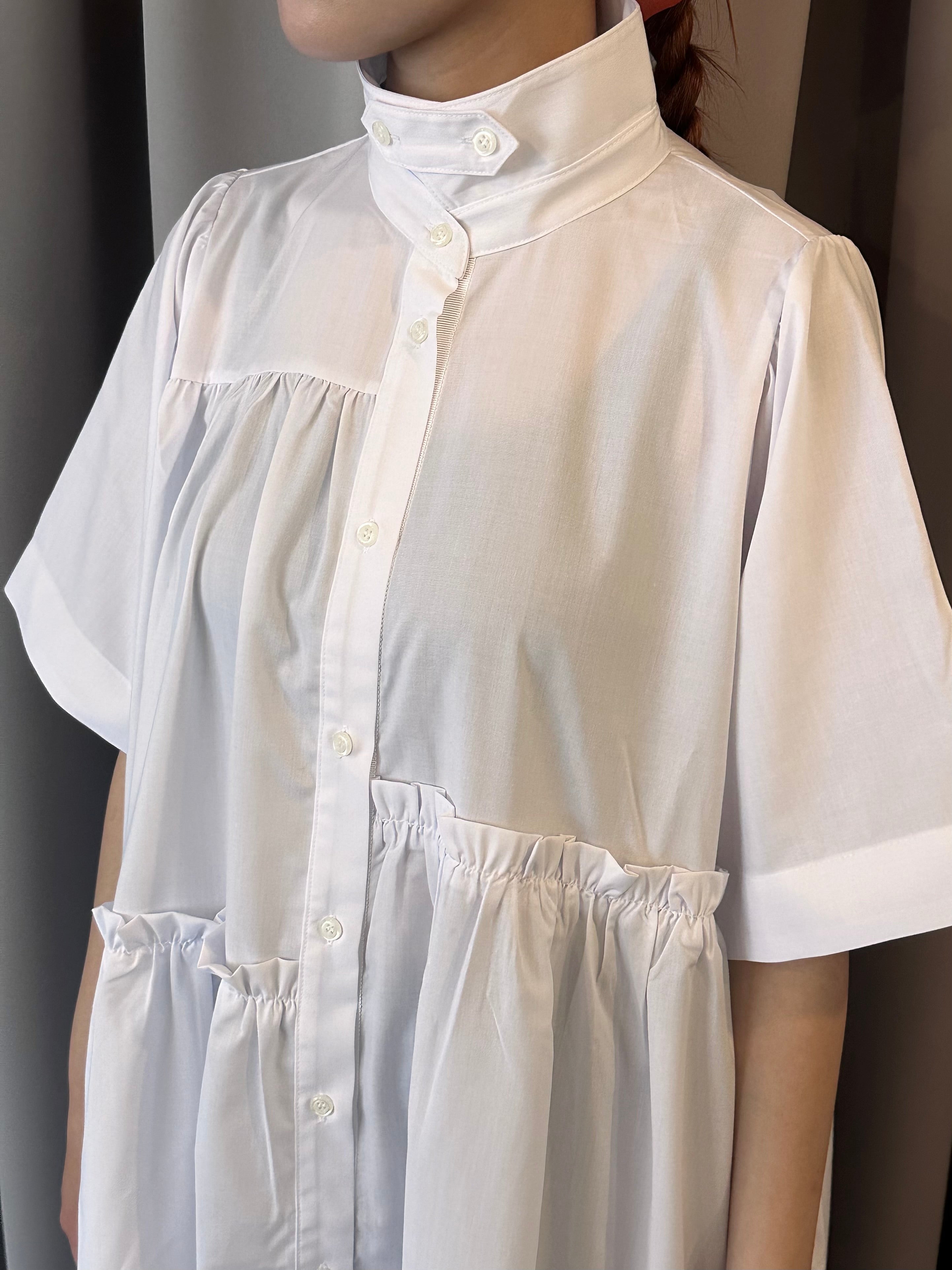 Tiered shirt dress (white)