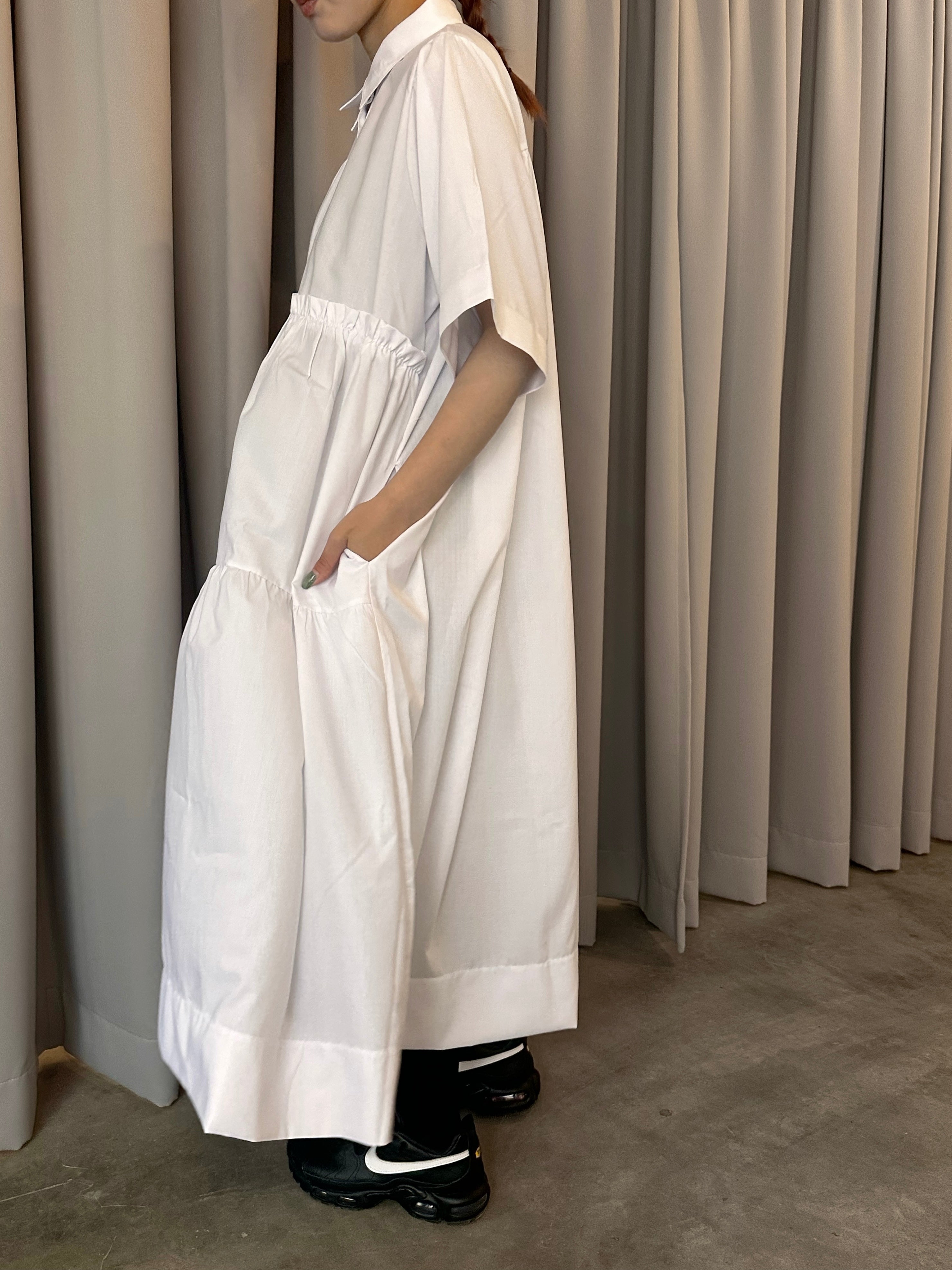 Tiered shirt dress (white)
