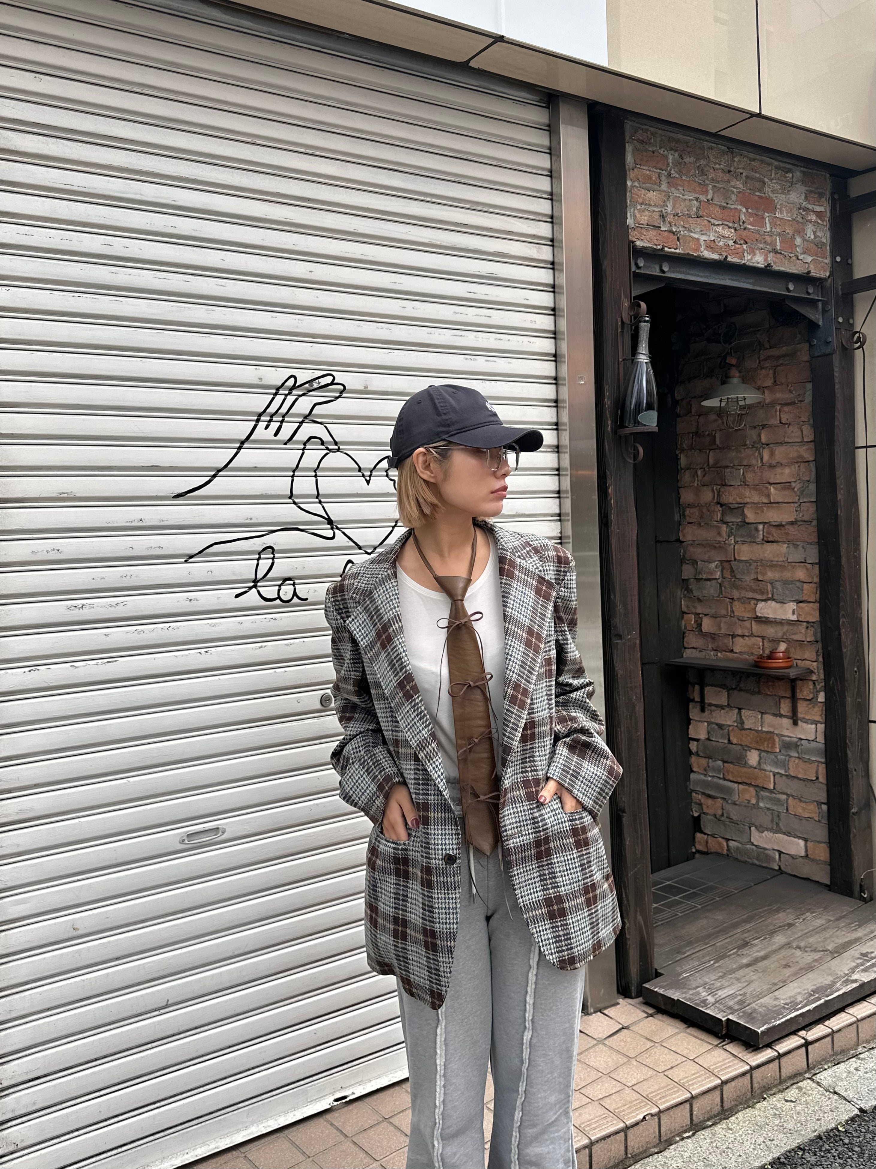 【 RONE PARC×renya 】 Leather ribbon rope tie (brown)