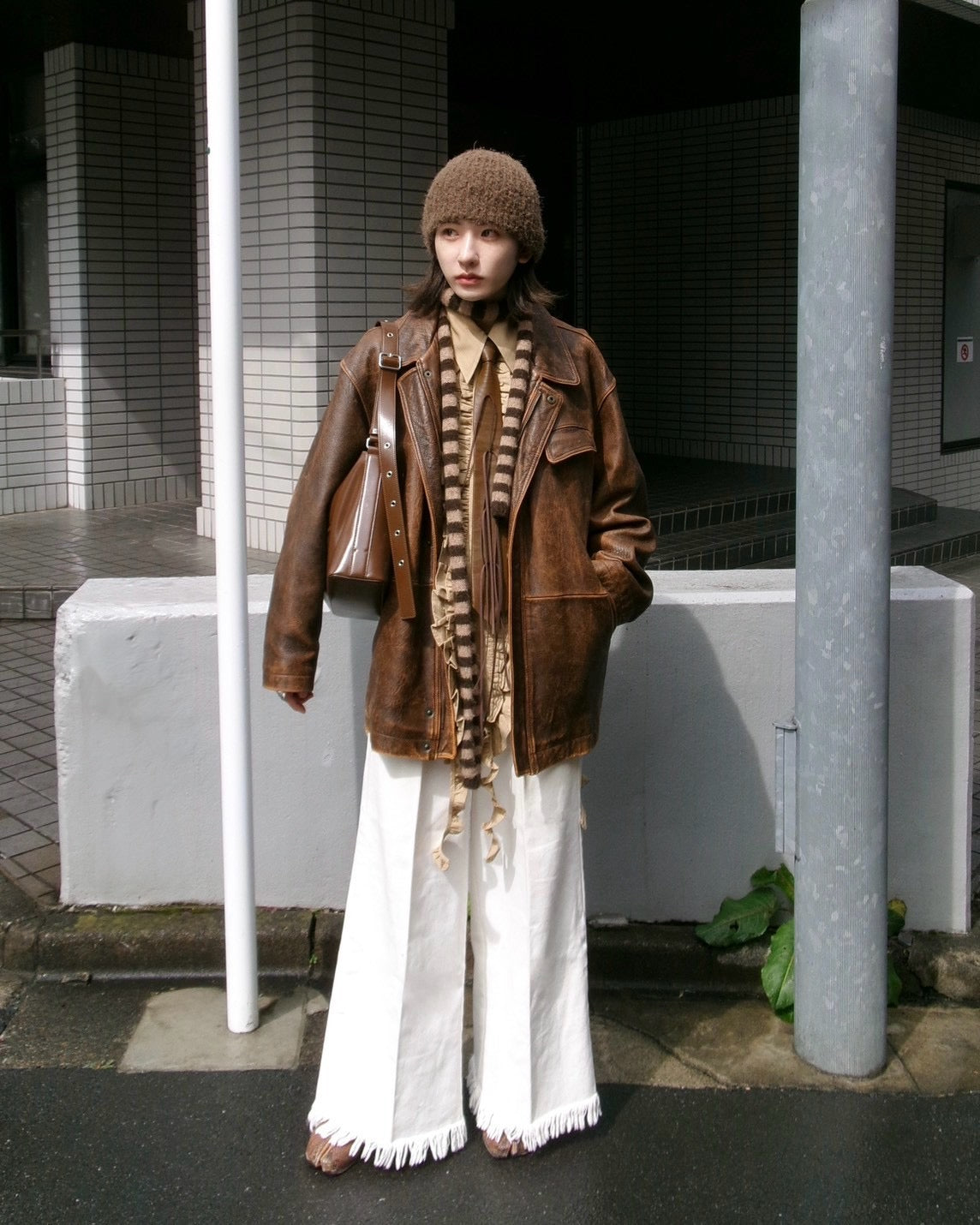 【 RONE PARC×renya 】 Leather ribbon rope tie (brown)