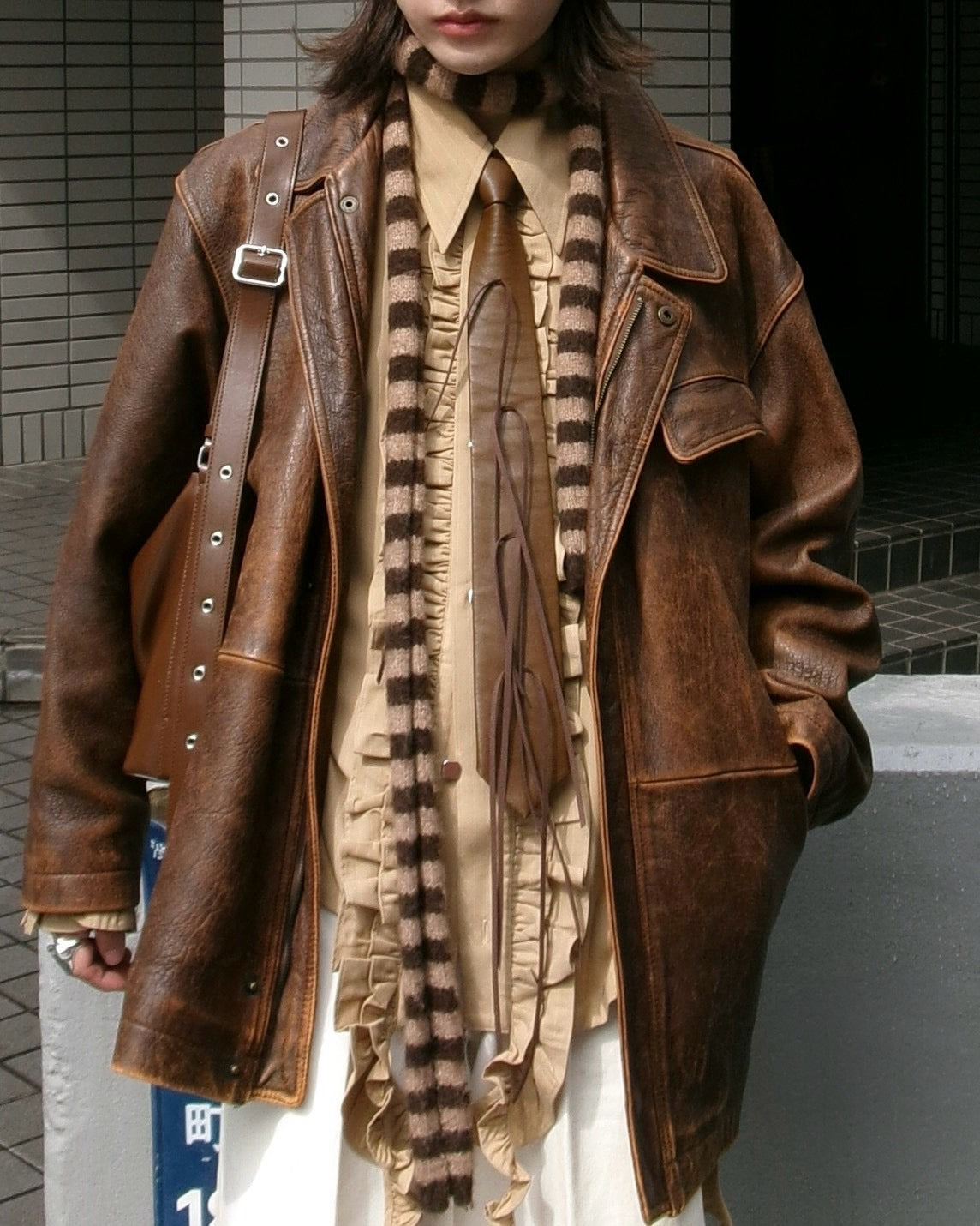 【 RONE PARC×renya 】 Leather ribbon rope tie (brown)