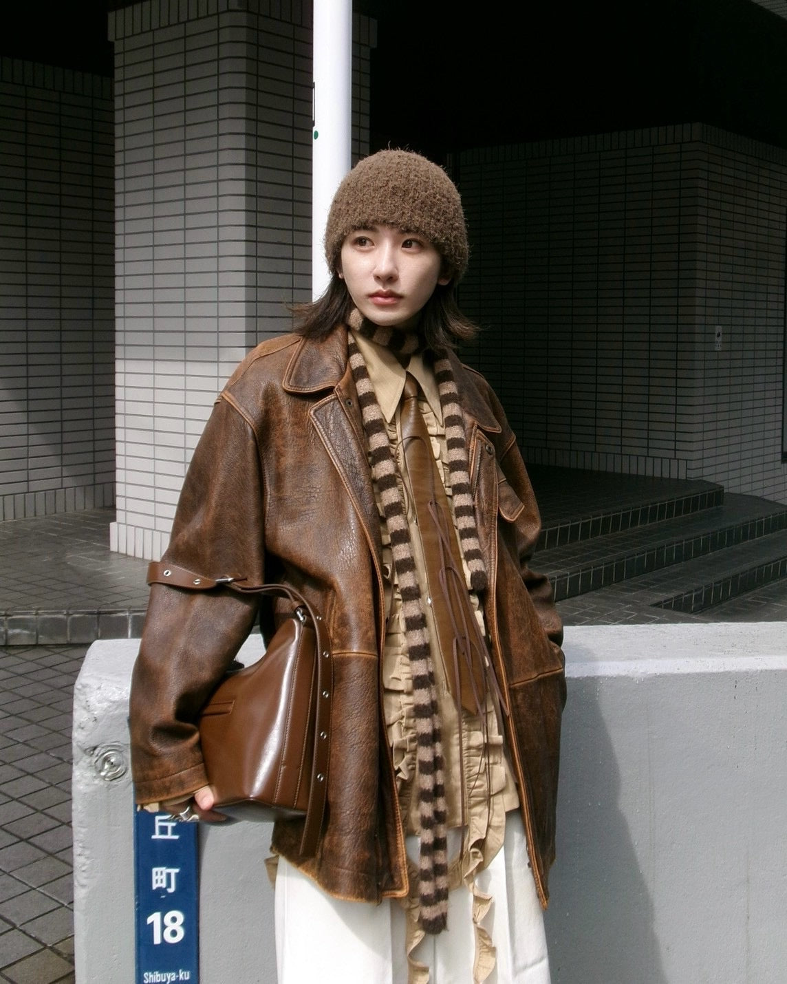 【 RONE PARC×renya 】 Leather ribbon rope tie (brown)